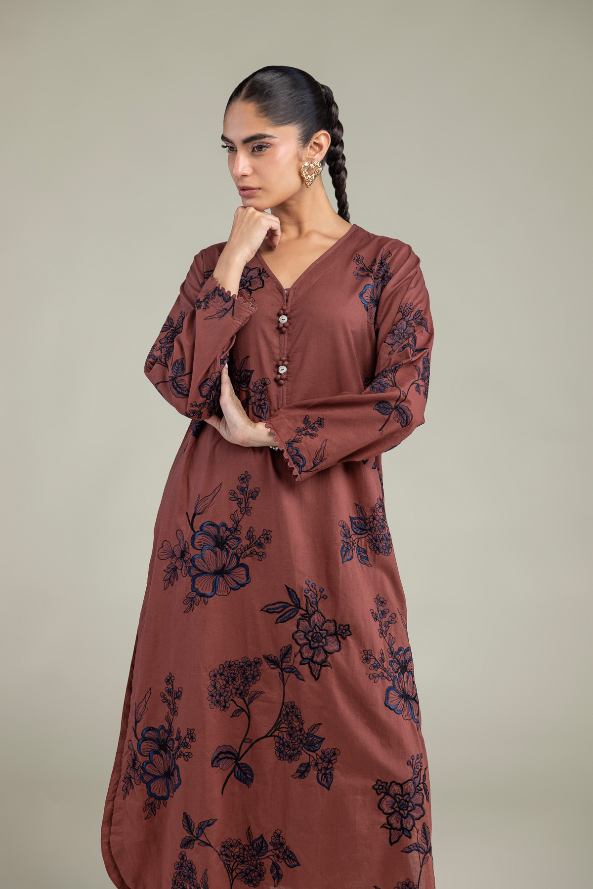 Embroidered Cambric Cambric Floral Kurta - A22-26-214FH1-VG