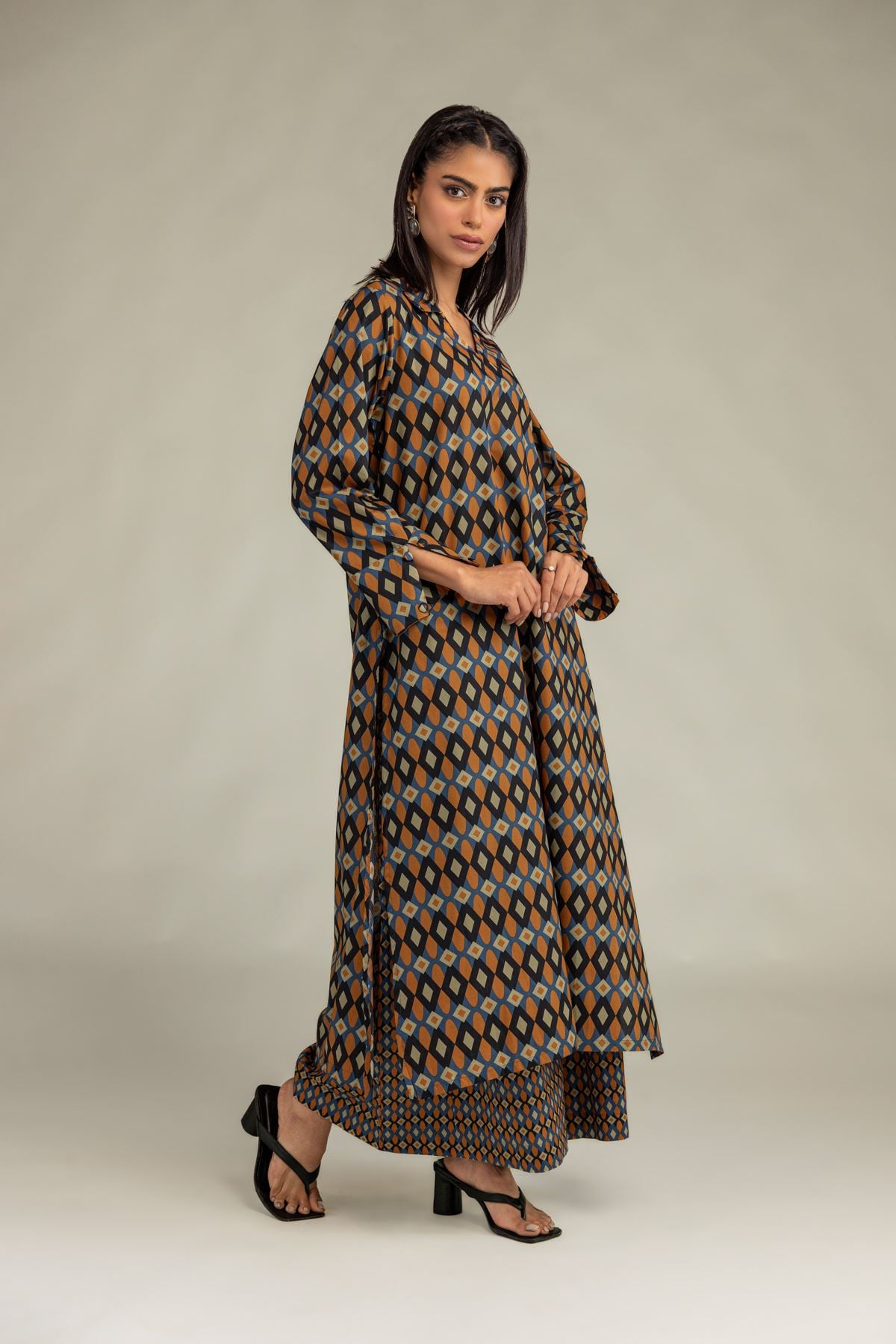Printed Cambric Brown Geometric Pants - 1-26-250-B-H1-VG