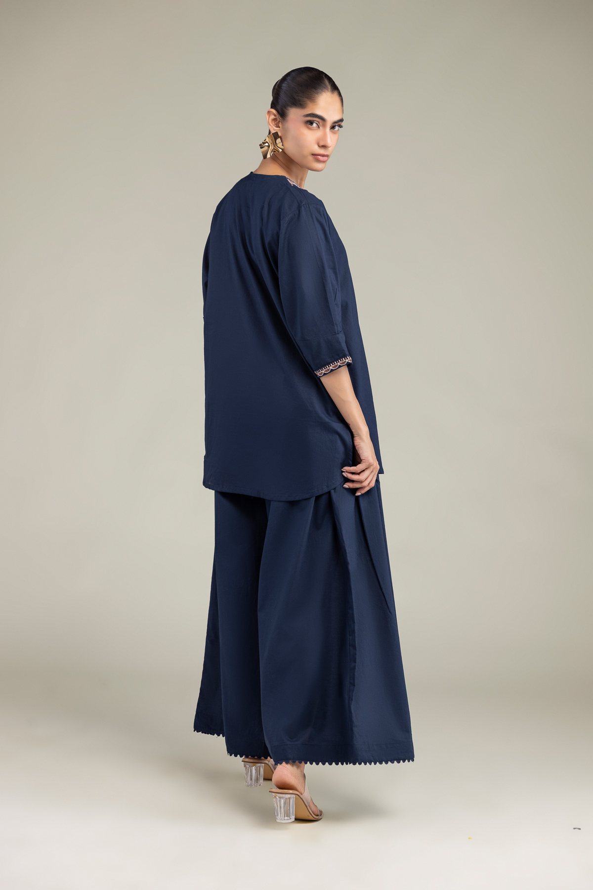 Embroidered Cambric Cambric Navy Kurta - 1-26-102-A-F-VG