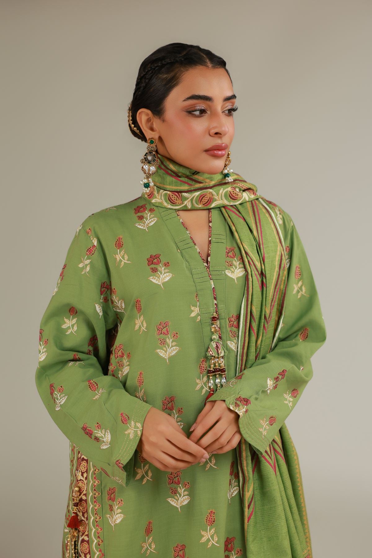 Raw Silk 3 Piece Co-ord Set - 25-12-12S4-09TA-VG