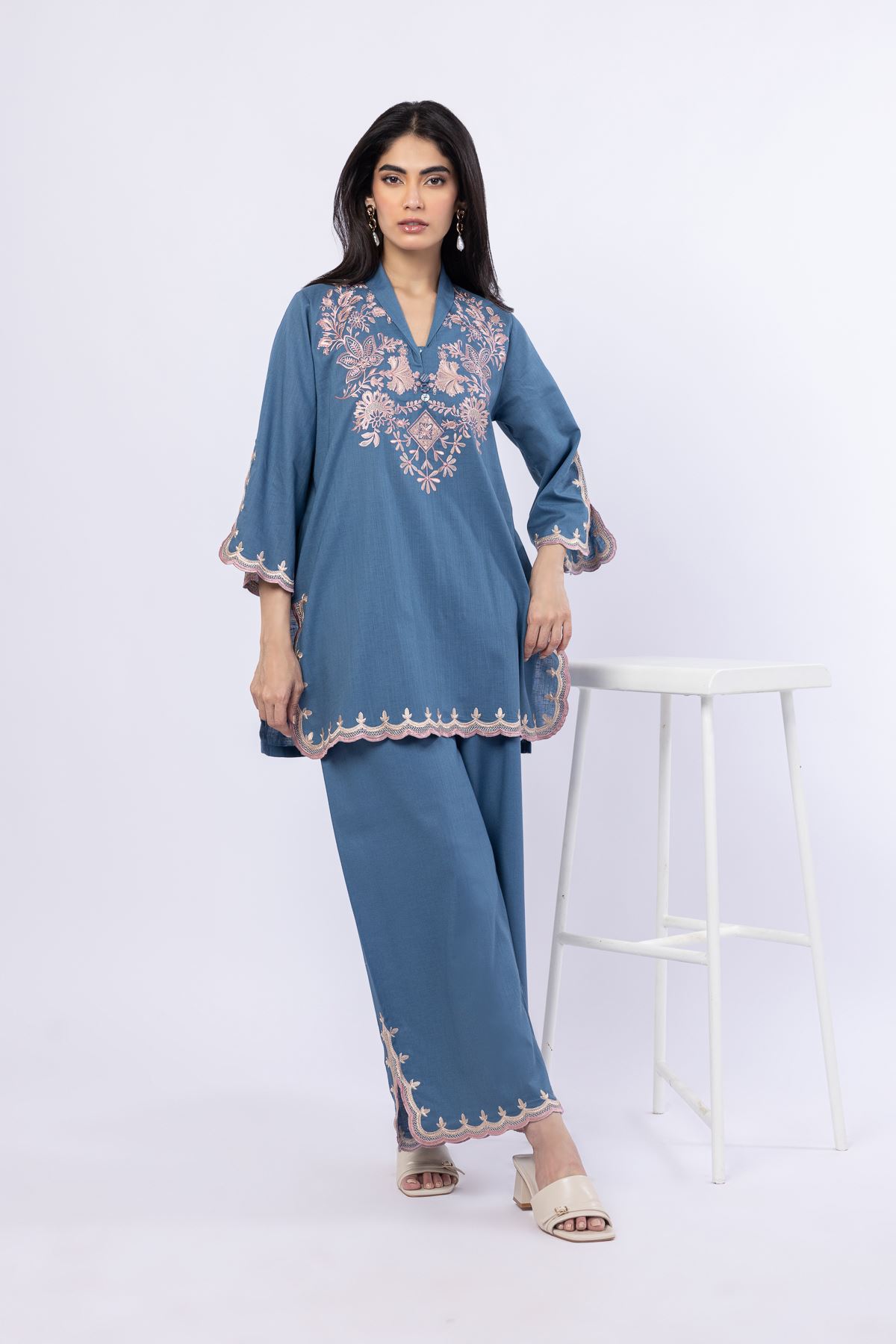 Embroidered Linen Cotton Pants - EST24183T-VG