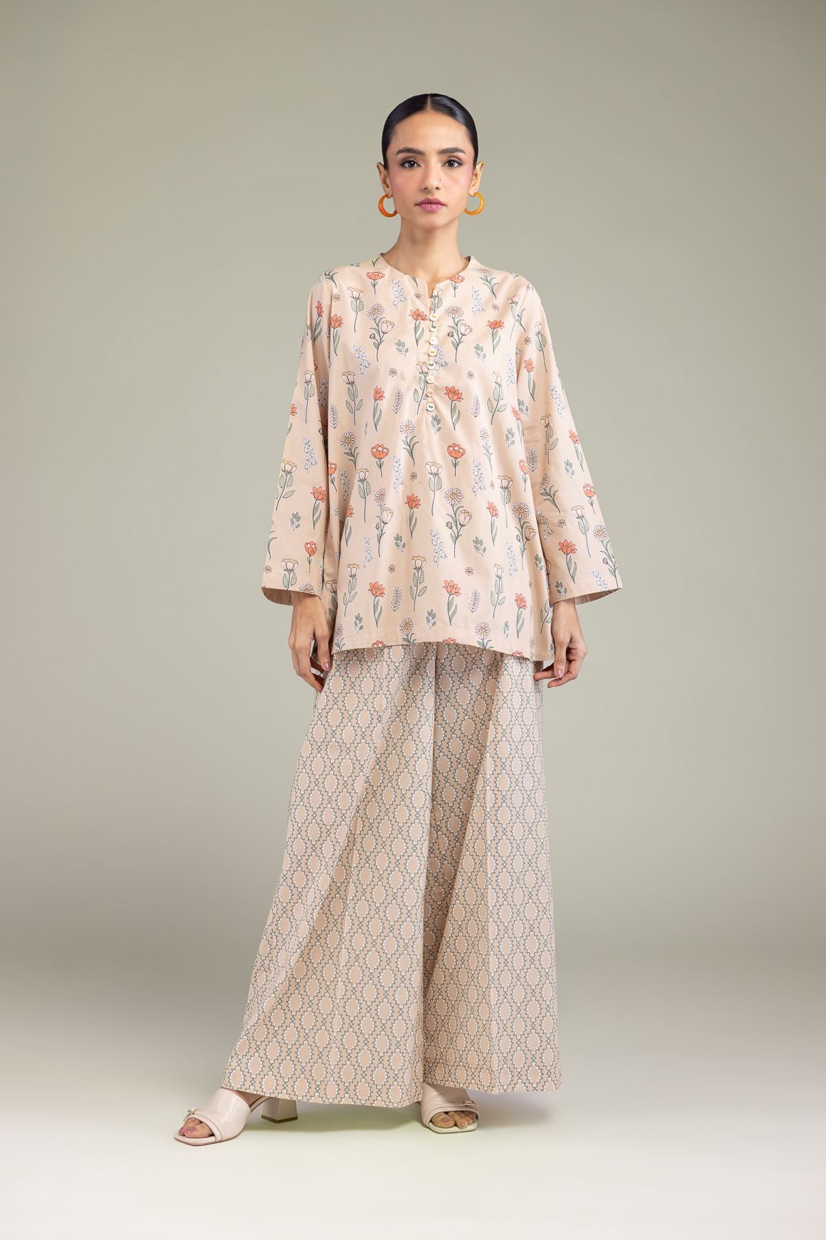 Printed Cambric Geometric Beige Pants - 1-26-213-A-C2-VG