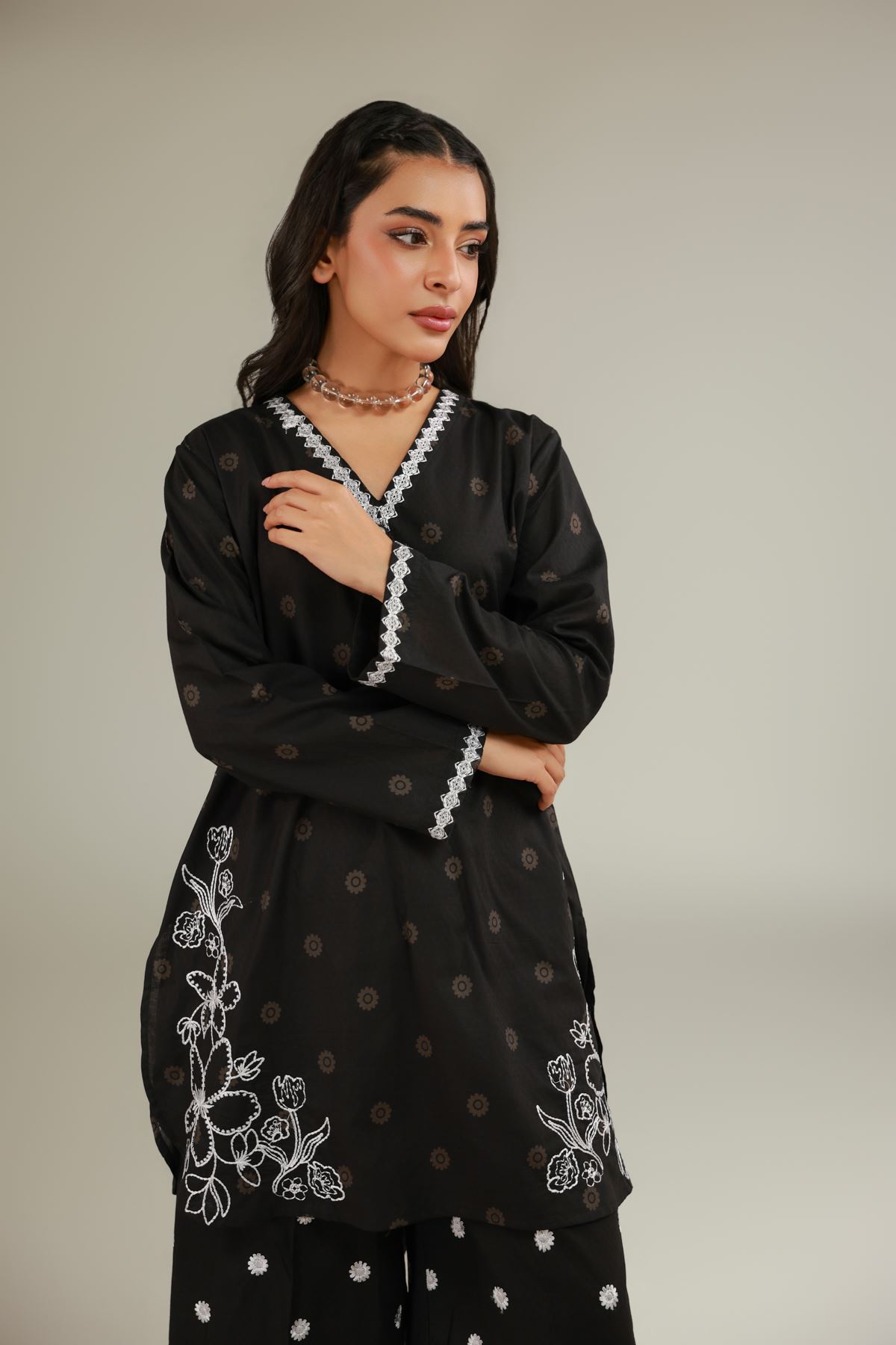 Embroidered Cotton Dobby Black Cotton Kurta - 1-26-124-A-A-VG