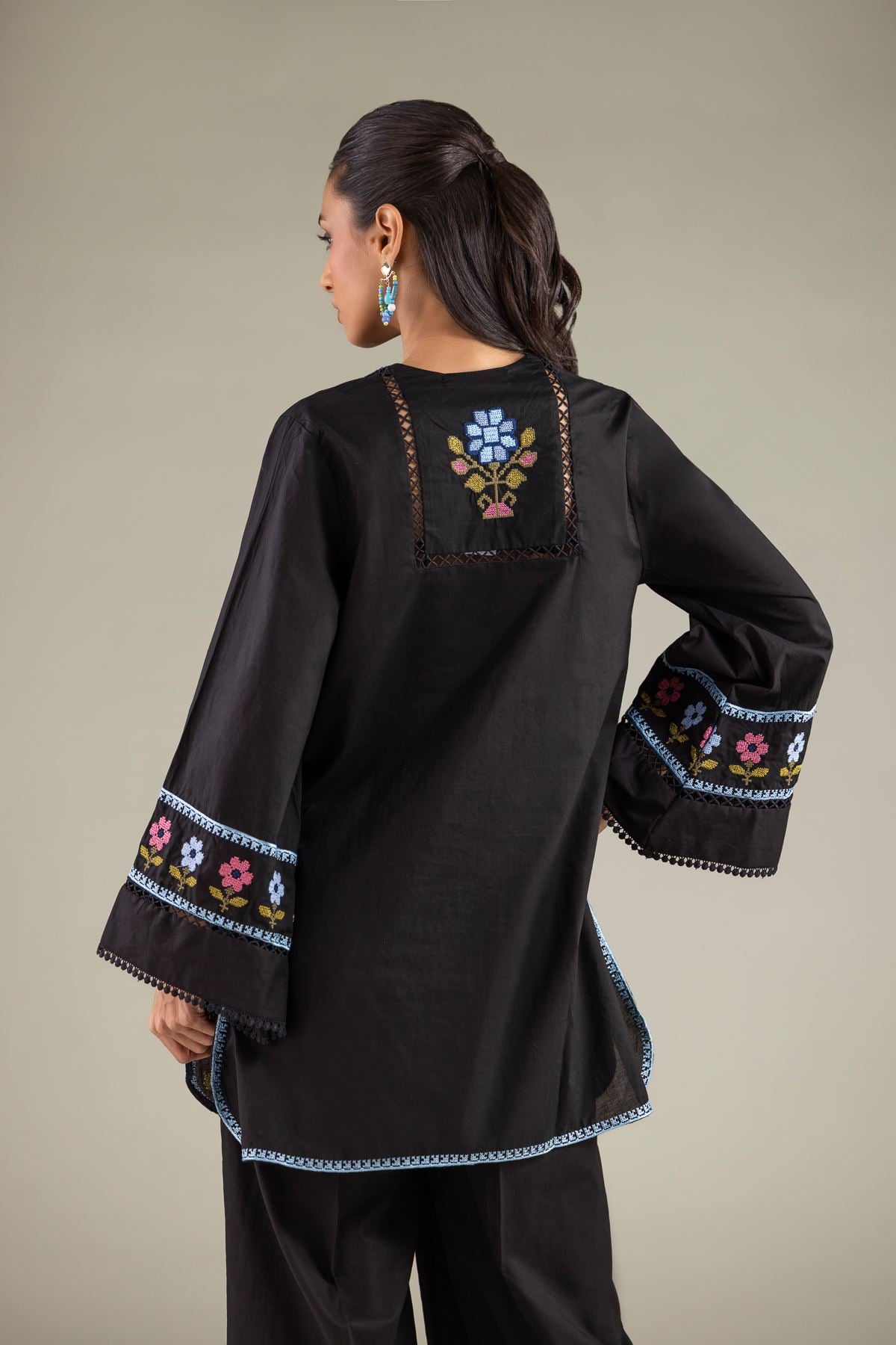 Embroidered Cambric Floral Flared Kurta - 1-26-111-A-F-VG