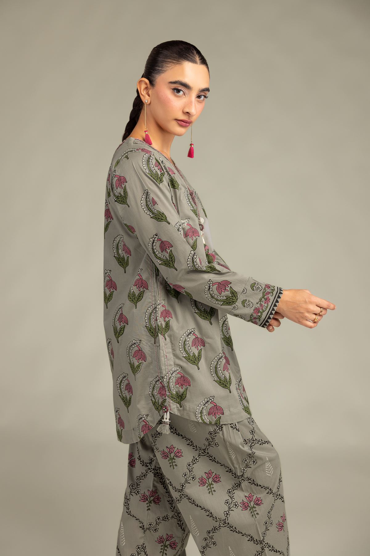 Printed Cambric Gray Cambric Kurta - 1-26-309-B-D1-VG