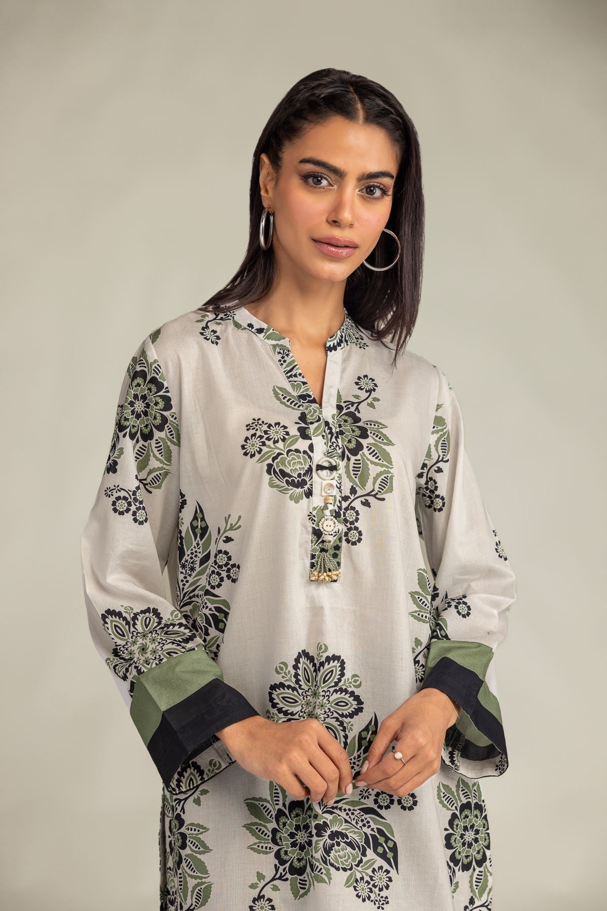 Printed Cambric Floral Cambric Kurta - 1-26-309-B-D1-VG