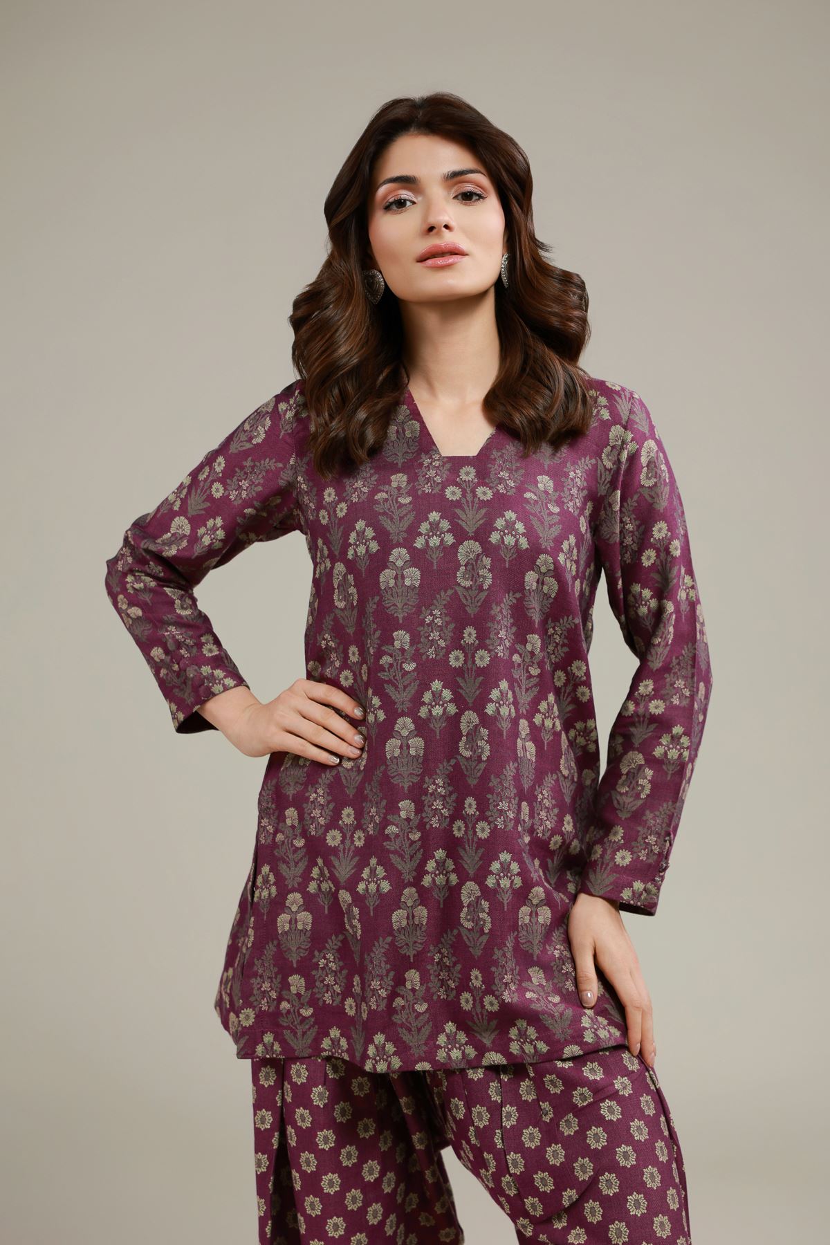 Dyed Jacquard Kurta - 6-26-106-A-H-VG