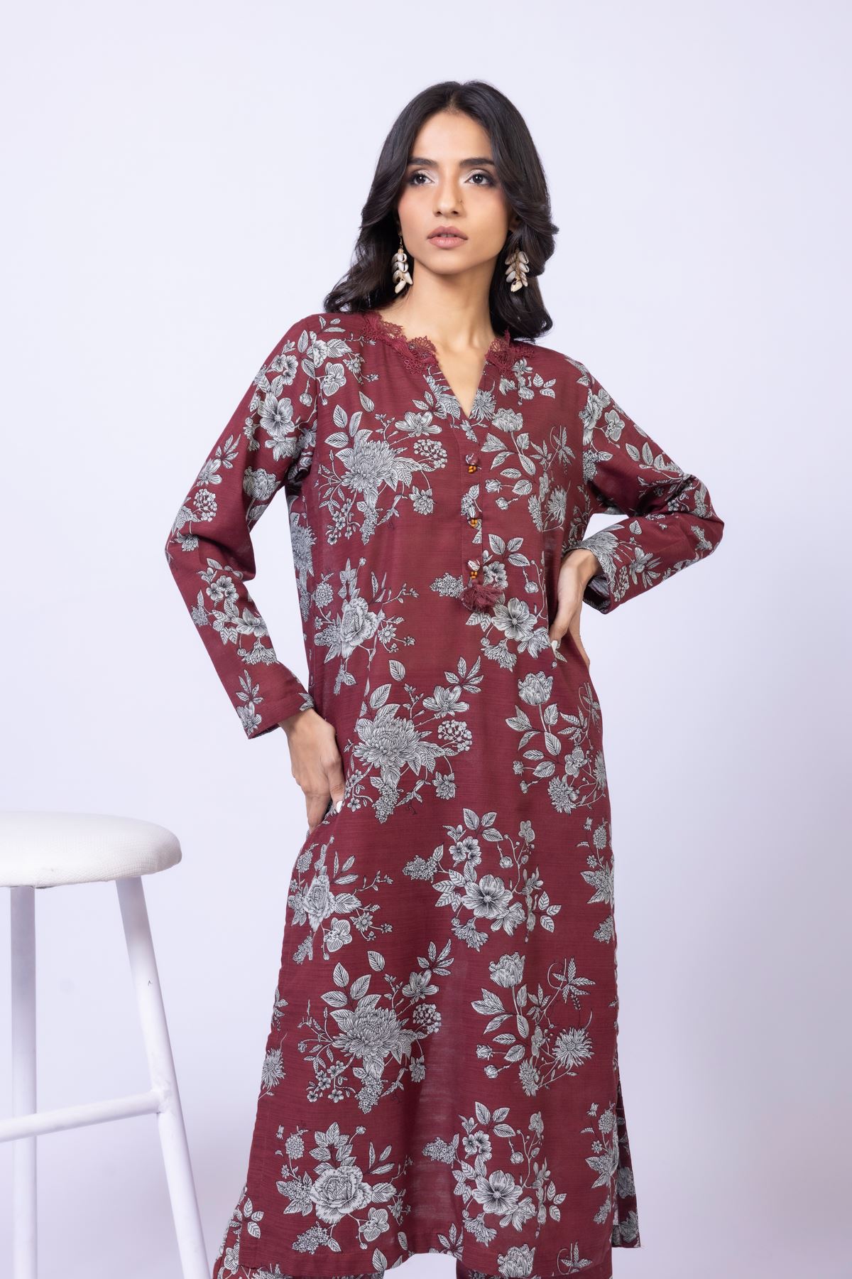 Printed Textured Cotton Kurta - 1001901382