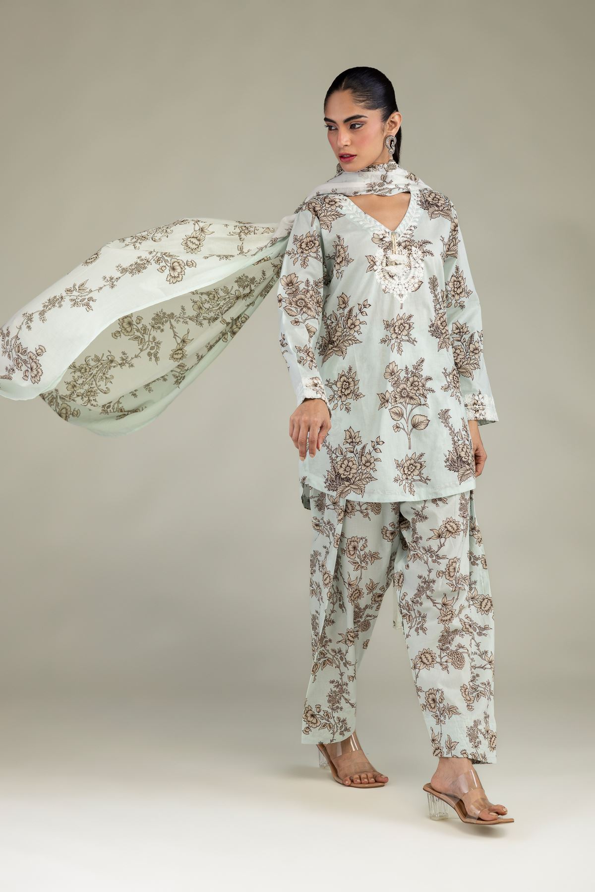 Embroidered Lawn Mint Lawn Dupatta - 1-26-224-B-J1-VG