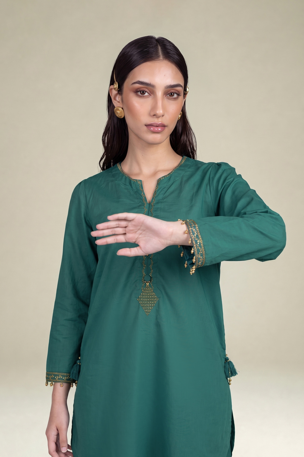 Embroidered Cambric Teal Cambric Kurta - A22-26-214FH1-VG