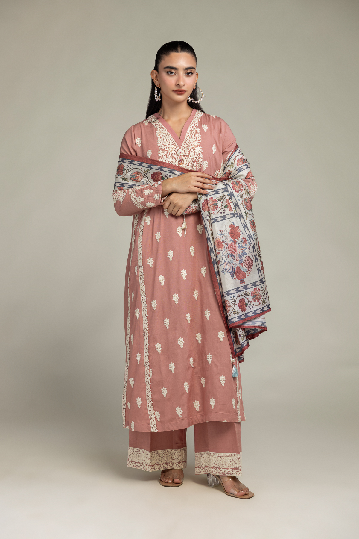 Embroidered Polyester Silk Floral Silk Dupatta - 2-26-308-A-G1-VG