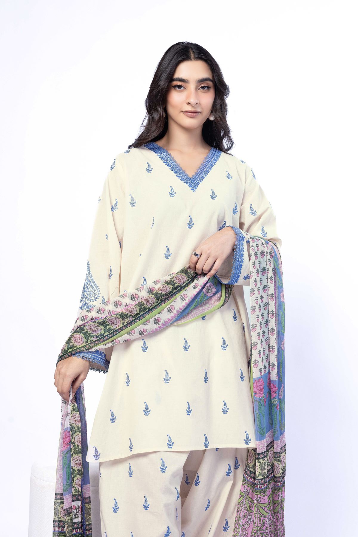 Embroidered Cotton Dobby Tailored 3 Piece - T-A22-26-108FI-VG