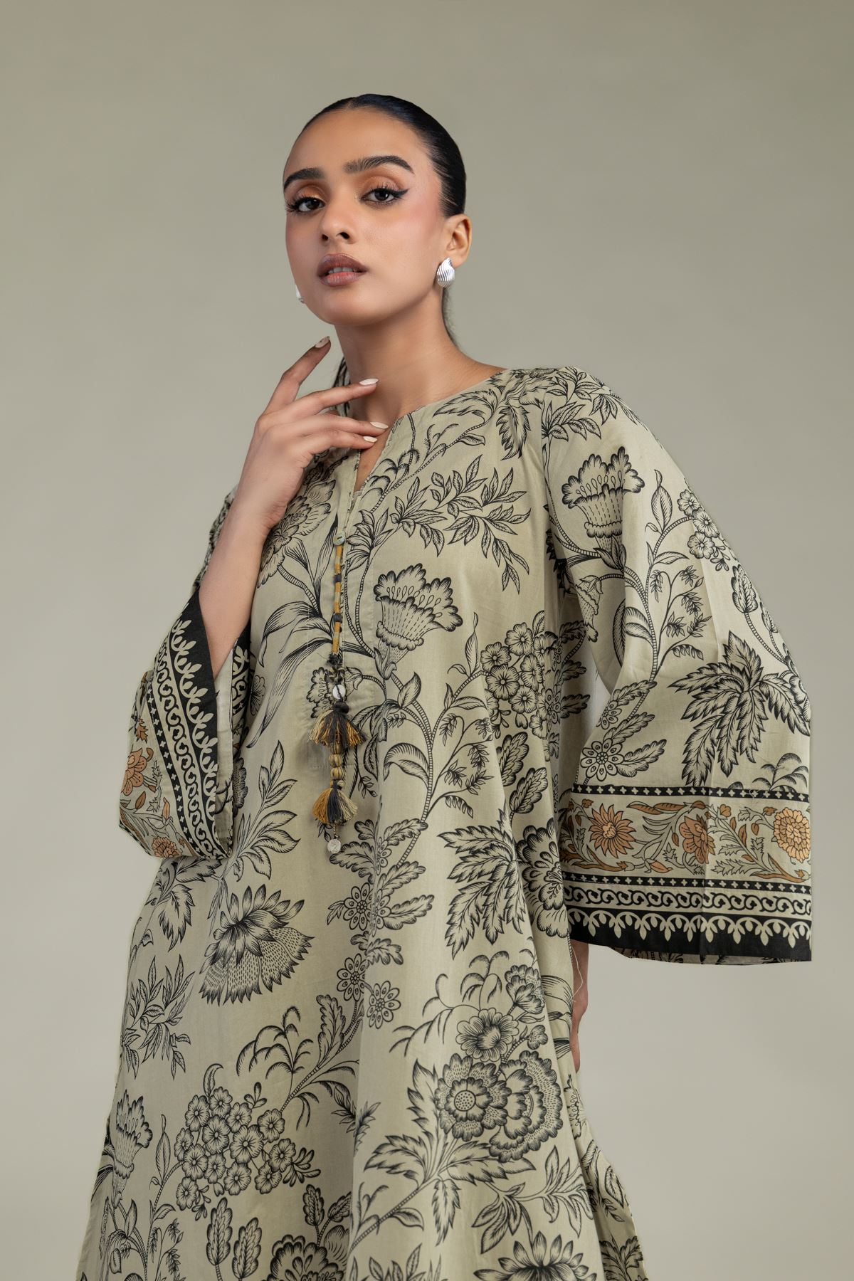 Printed Cambric Cambric Longline Kurta - 8-26-213-A-B1-VG