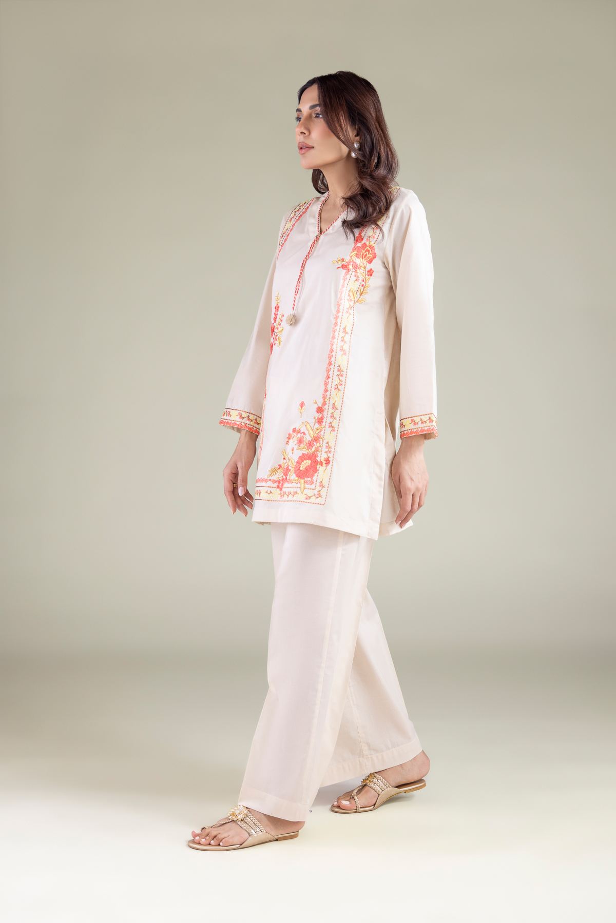 Embroidered Cambric Spring Cambric Pants - 1-26-114-A-F-VG