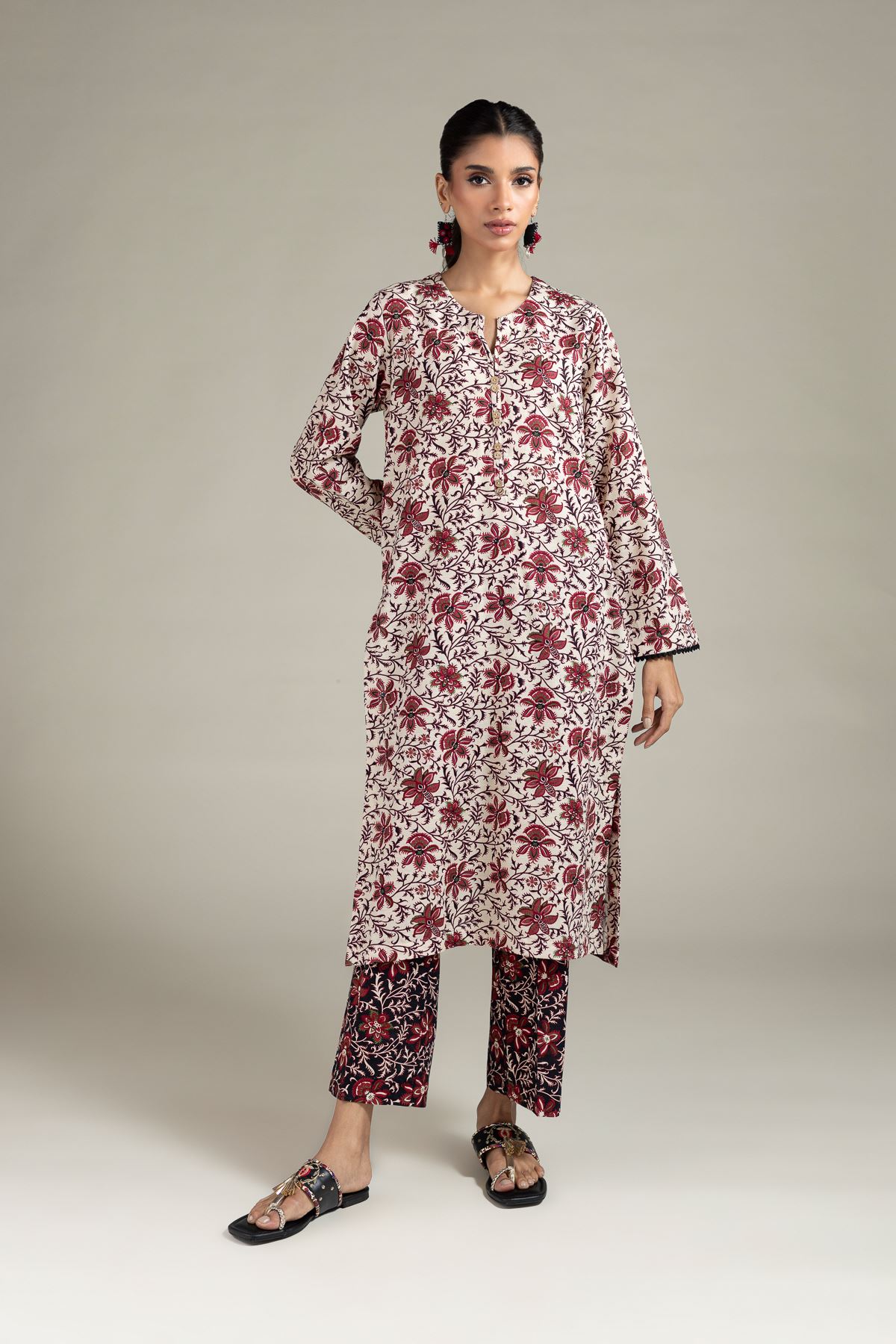 Printed Khaddar Kurta - 25-10-12E9-02TA-VG