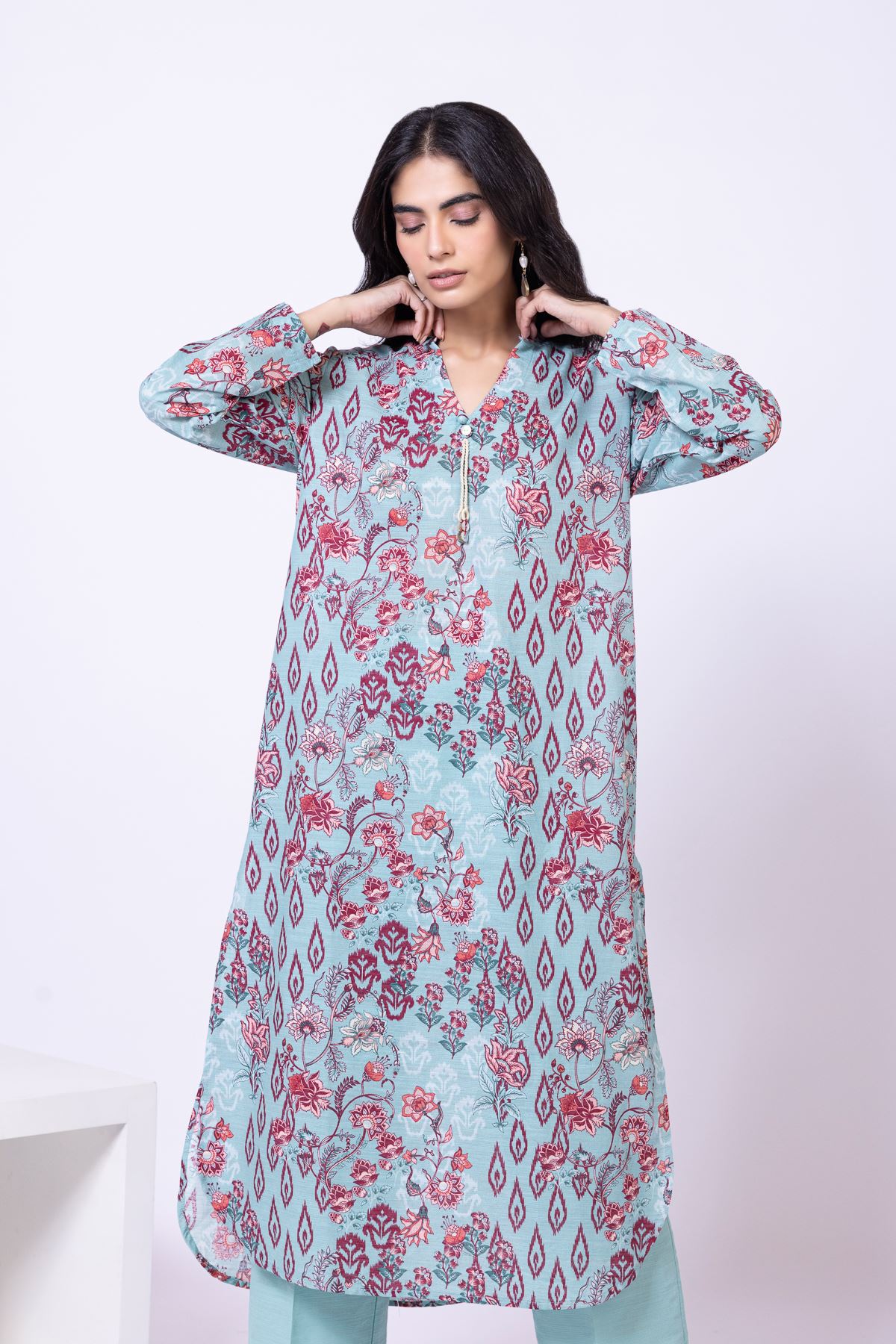 Printed Textured Cotton Kurta - 25-09-11E2-08TA-VG
