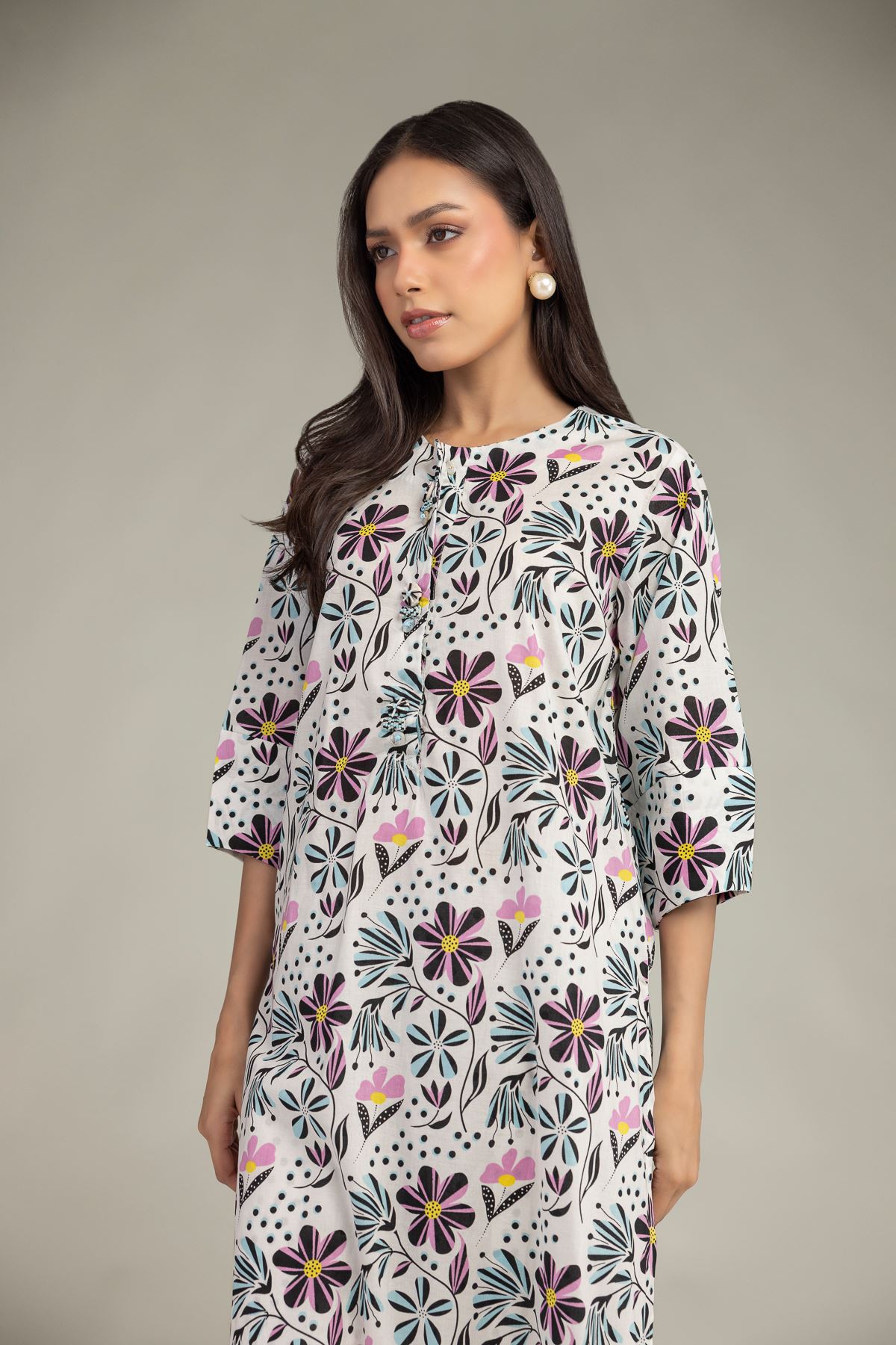 Printed Cambric Floral Cambric Kurta - 1-26-227-A-B1-VG