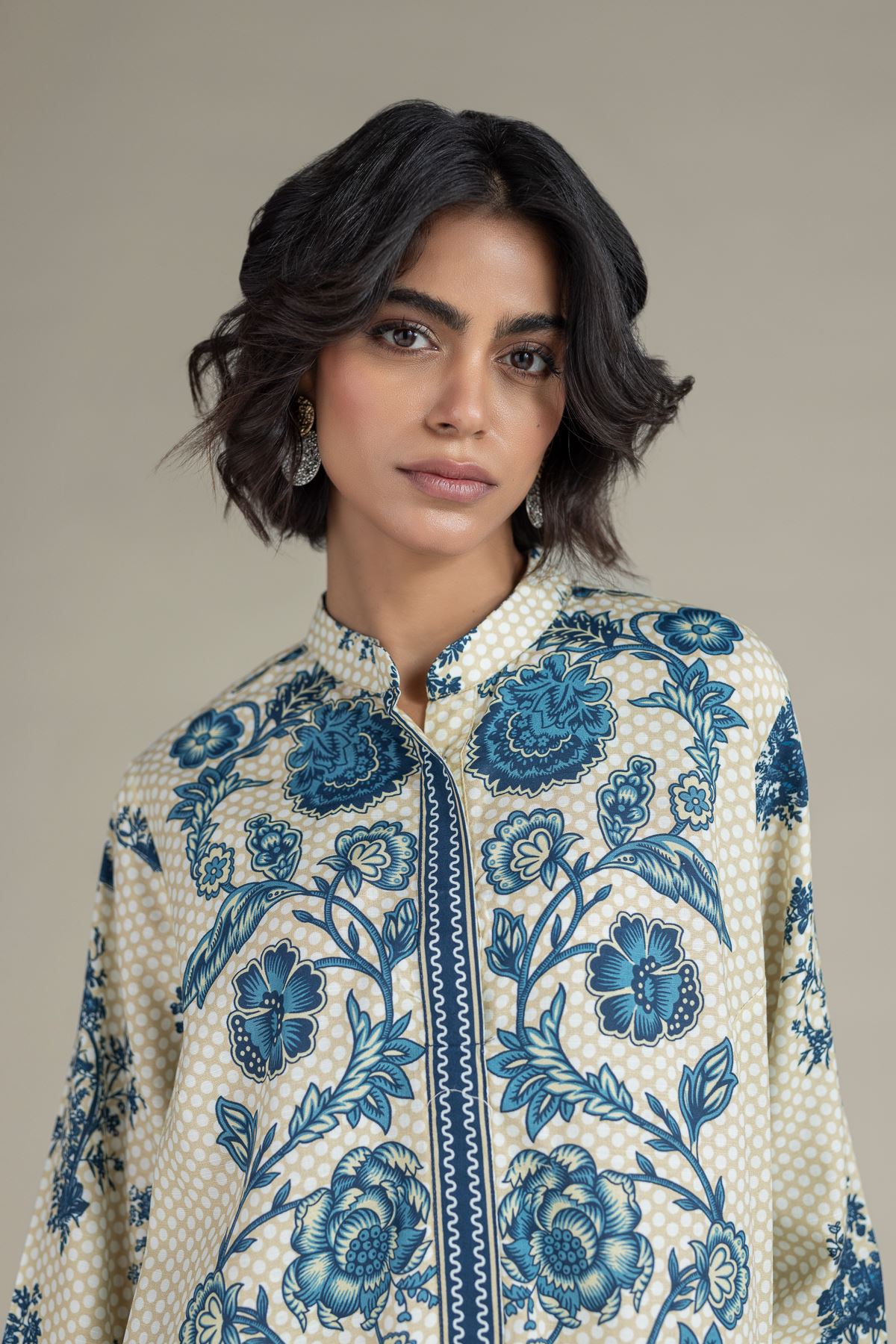 Printed Raw Silk Kurta - 25-10-12E3-07TA-VG