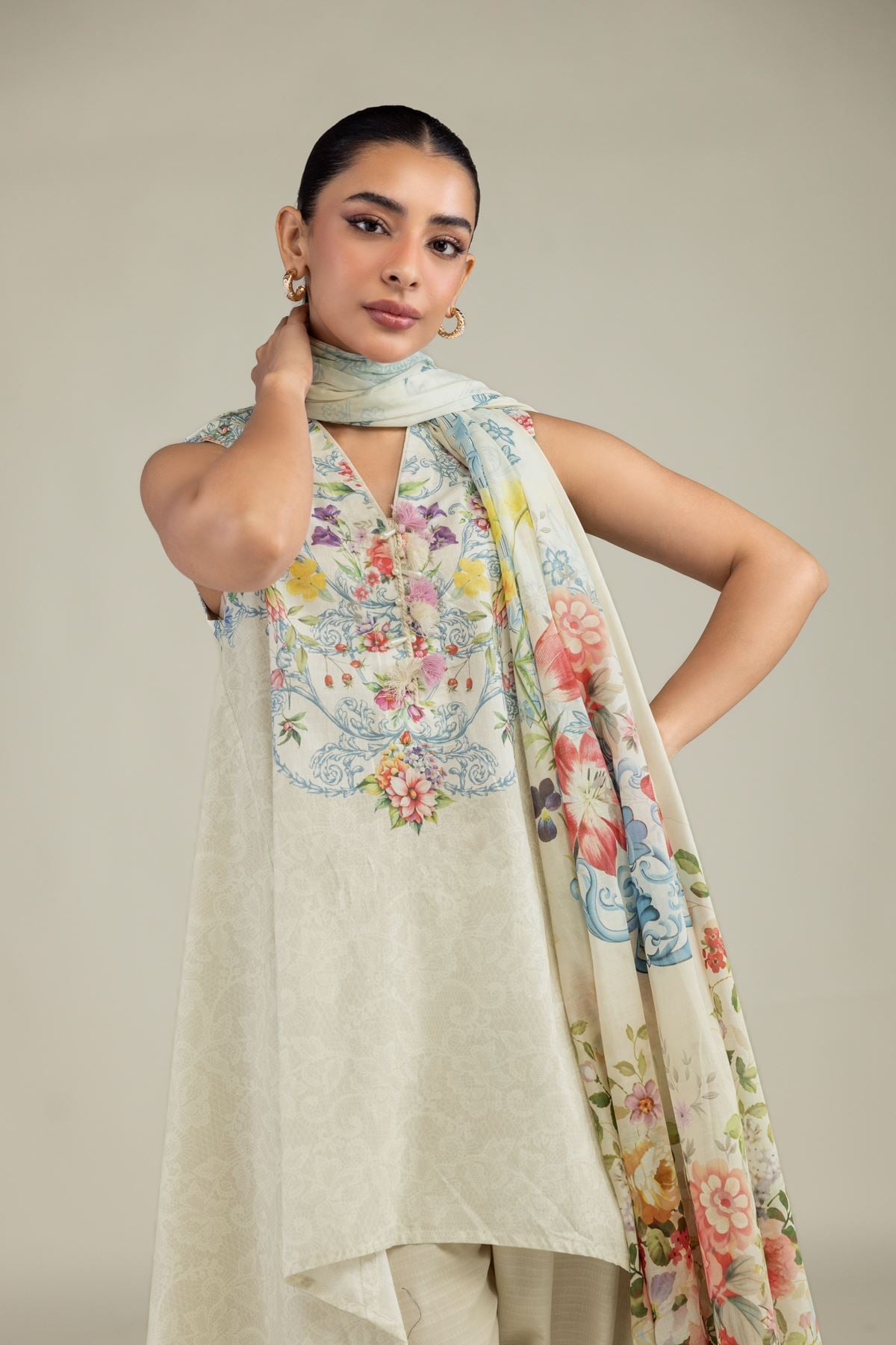 Printed Lawn Floral Lawn Dupatta - 1-26-102-A-F-VG