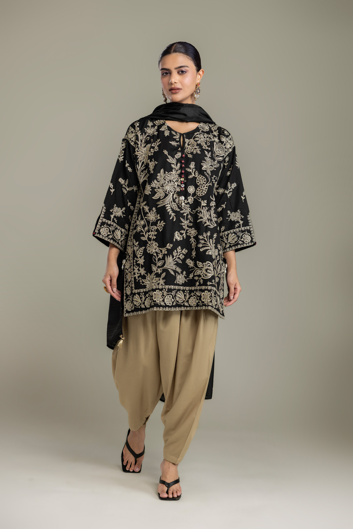 Dyed Raw Silk Beige Solid Shalwar - 2-26-418-A-B1-VG