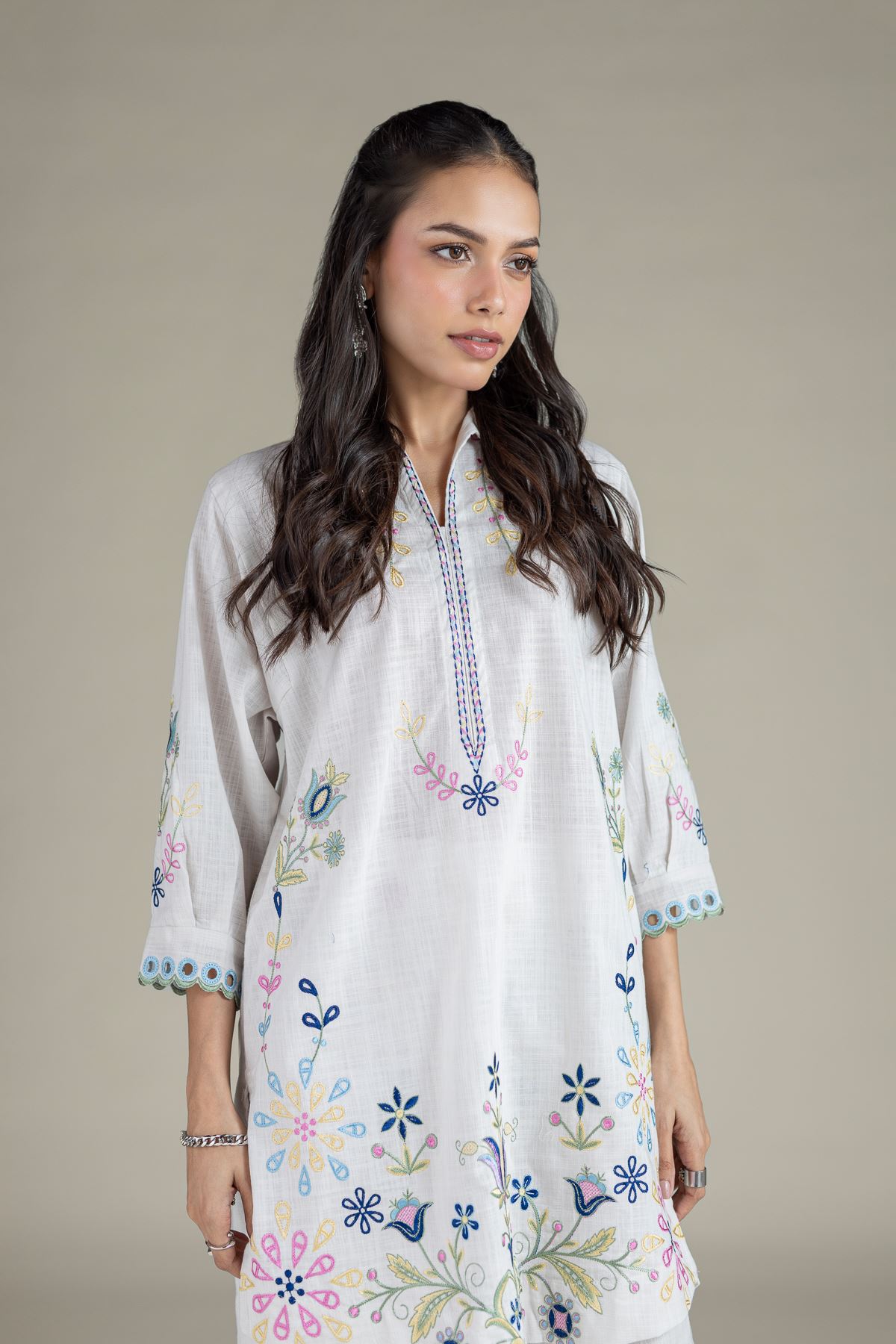 Embroidered Heavy Textured Cotton Kurta - 25-09-12E2-05TB-VG