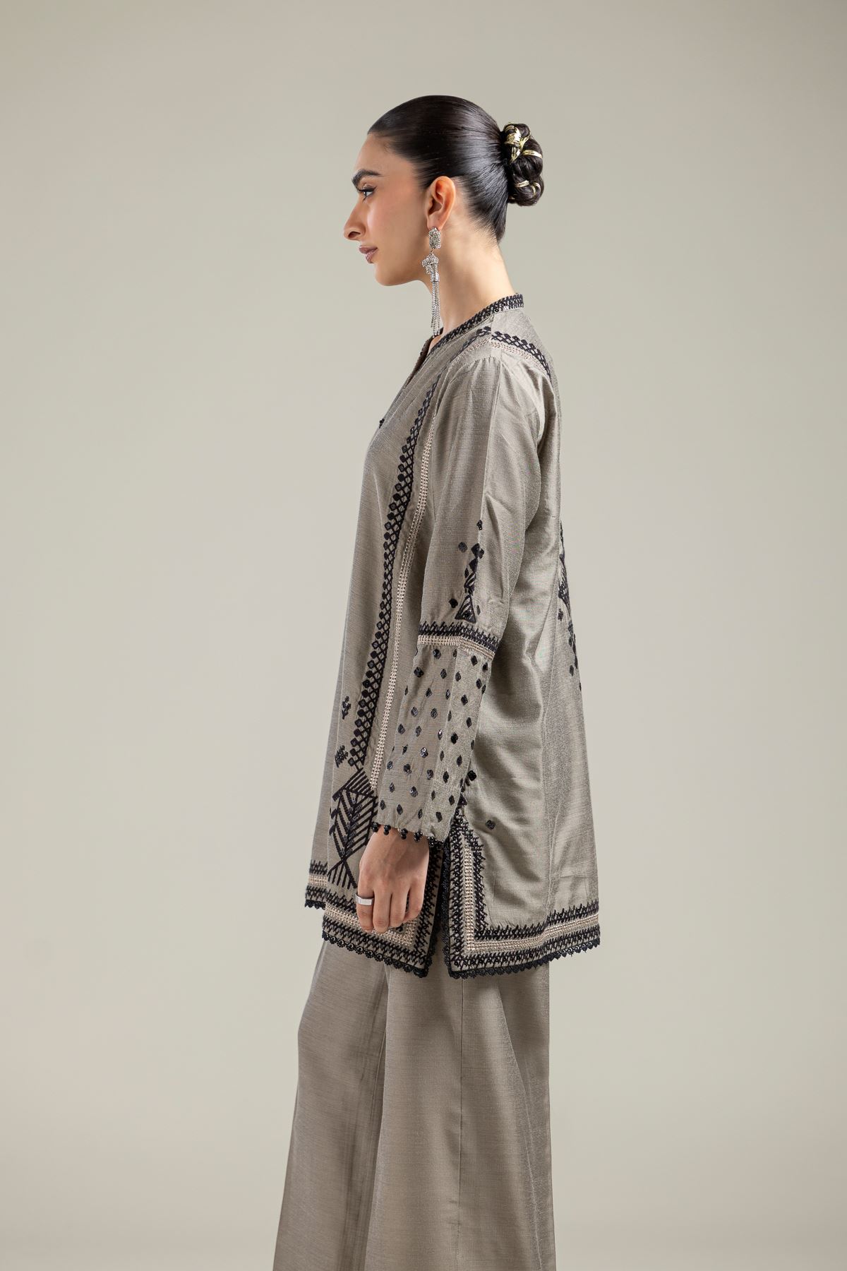 Raw Silk Gray Silk Kurta - 1-26-142-A-F-VG