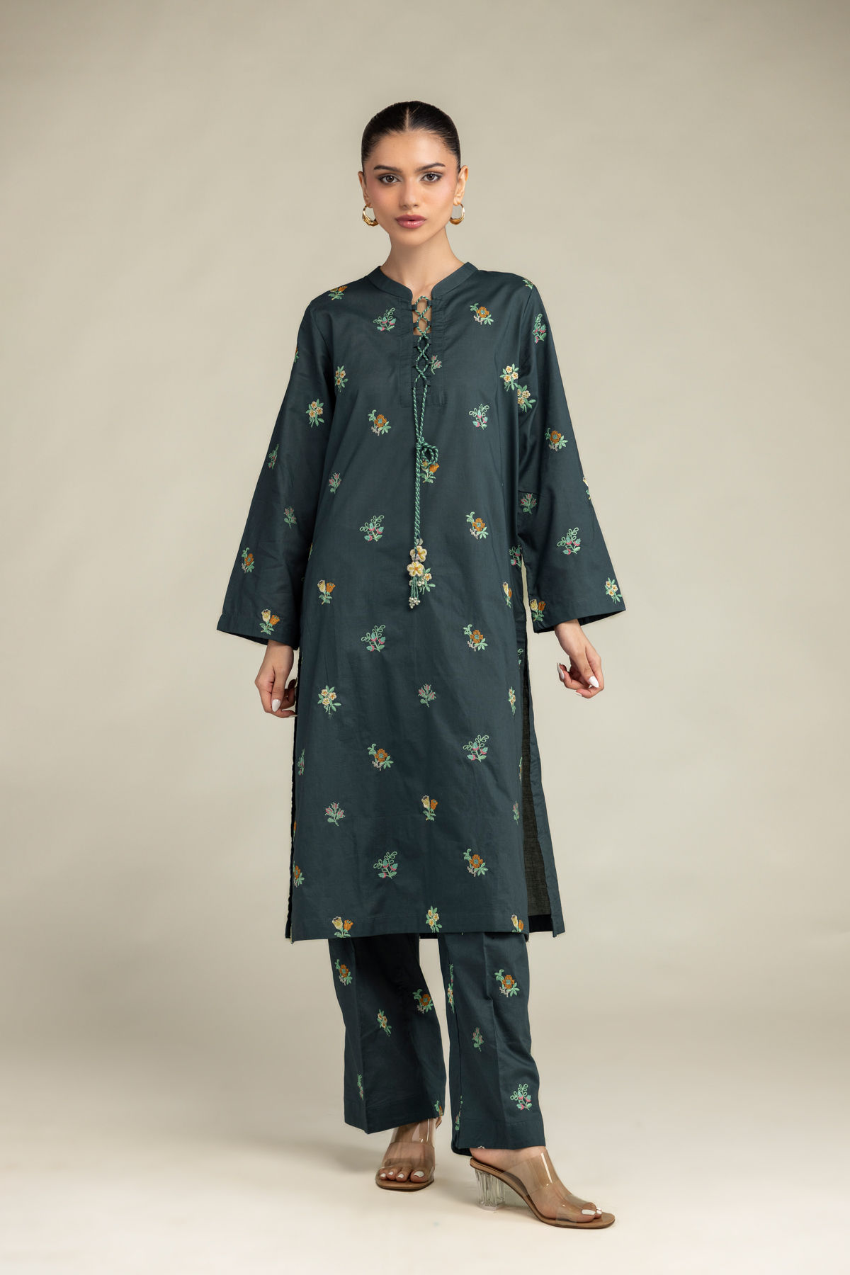 Embroidered Cambric Green Cambric Kurta - 8-26-303-A-C1-VG