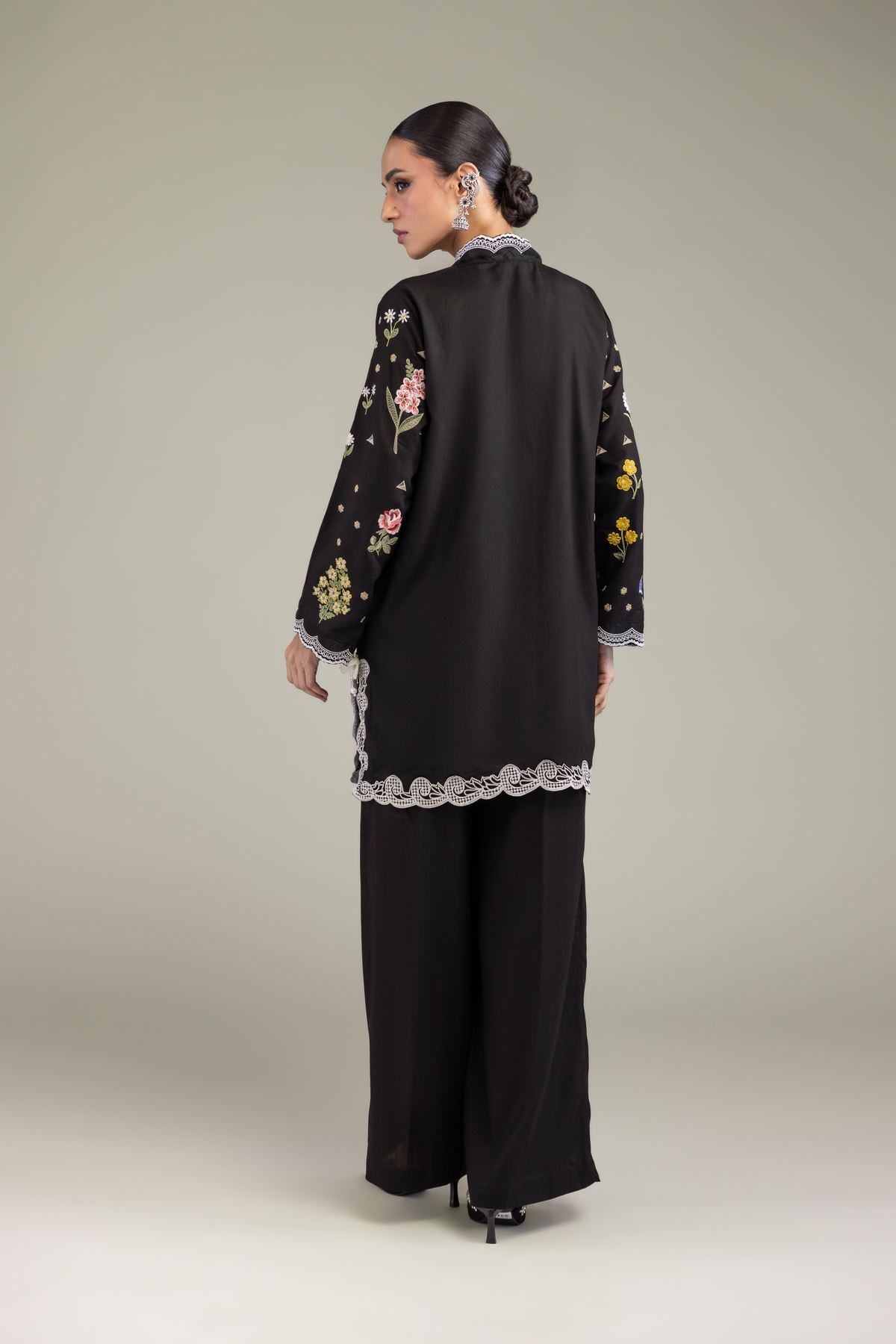Embroidered Raw Silk Black Silk Kurta - 2-26-206-B-B1-VG