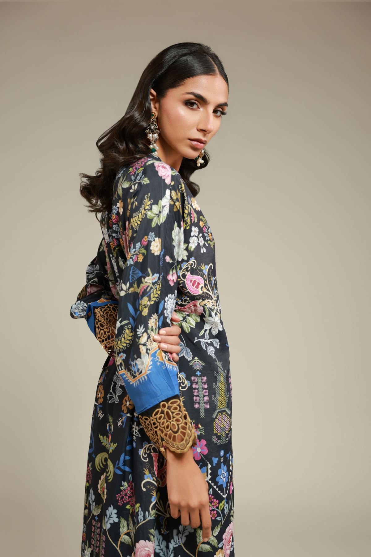 Embroidered Raw Silk 2 Piece Co-ord Set | Top and Bottom - 6-26-105-A-G-VG