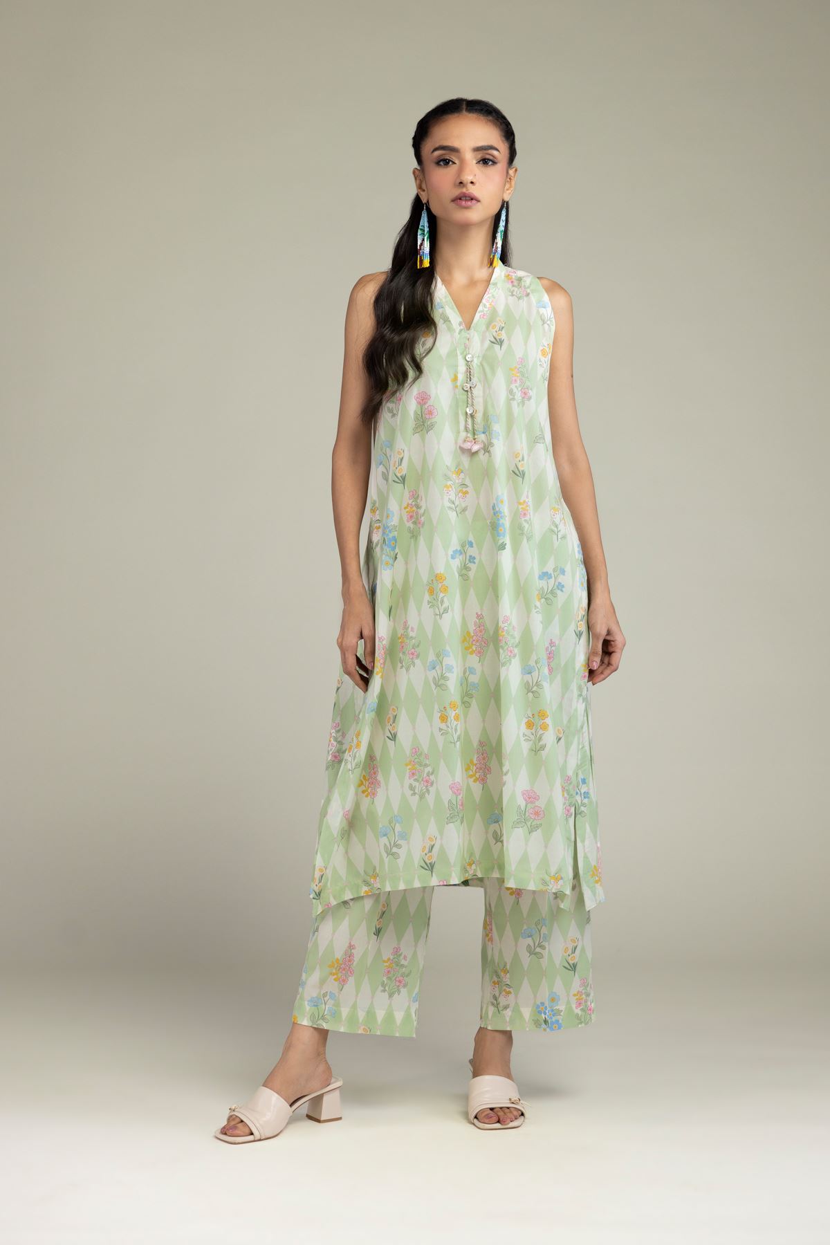 Printed Cambric Floral Mint Pants - 1-26-205-A-F1-VG