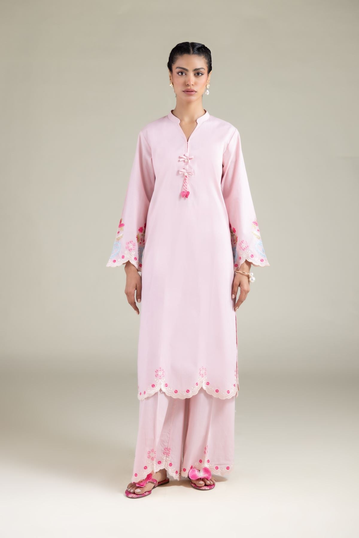 Embroidered Textured Cotton Floral Longline Kurta - 1-26-116-A-A-VG