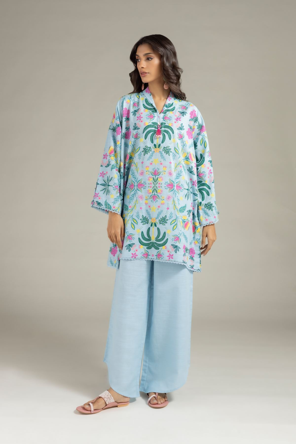 Printed Khaddar Kurta - 25-10-12E10-09TB-VG