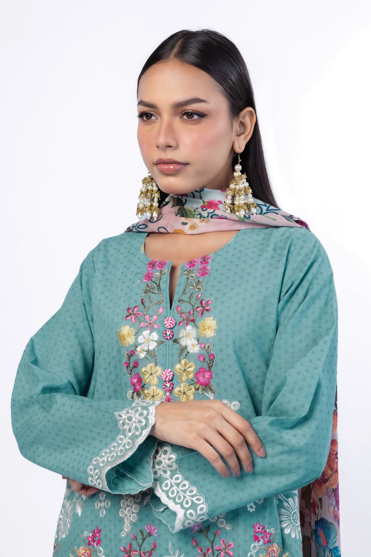 Embroidered Cotton Dobby Tailored 3 Piece - T-A33-26-106FF-VG