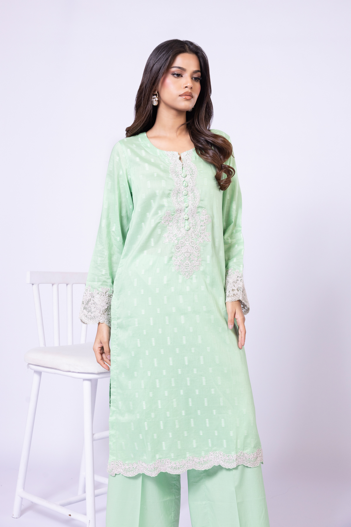 Embroidered Jacquard Kurta - 25-04E48-01TB-VG