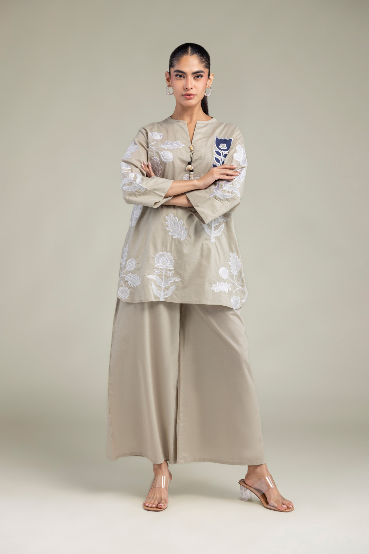 Dyed Cambric Beige Cambric Trousers - 1-26-102-A-F-VG