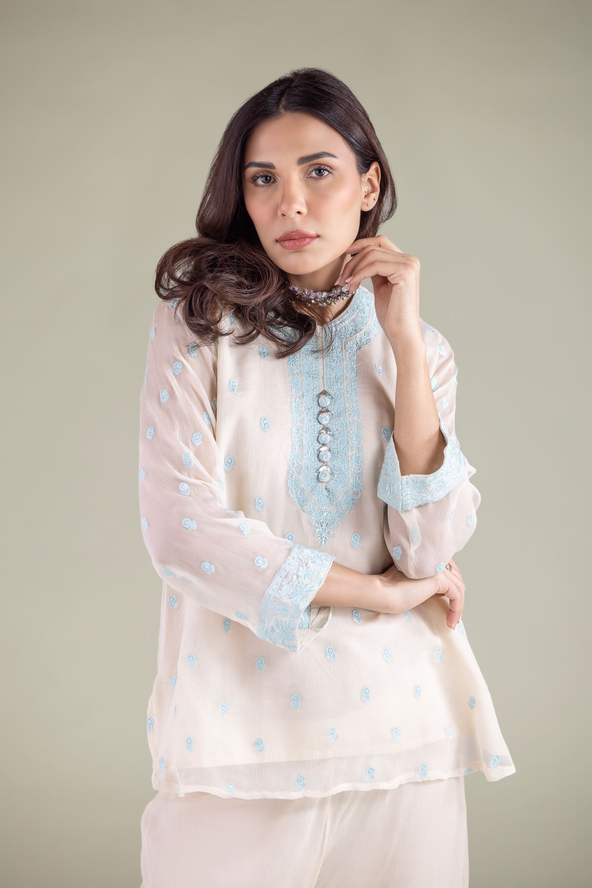 Embroidered Chiffon 2-Piece Co-ord Set - R-LCP18405-A-VG