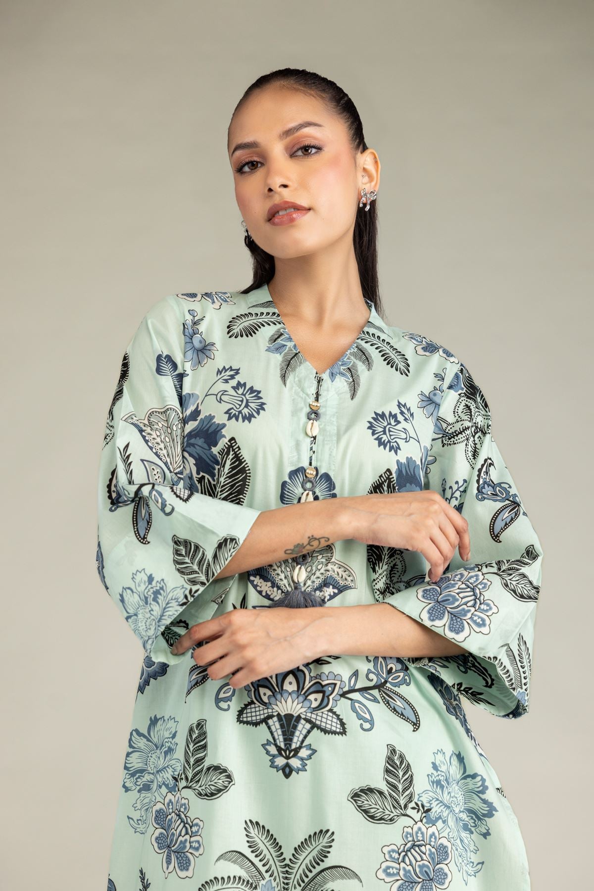 Printed Cambric Floral Cambric Kurta - 1-26-229-B-F1-VG