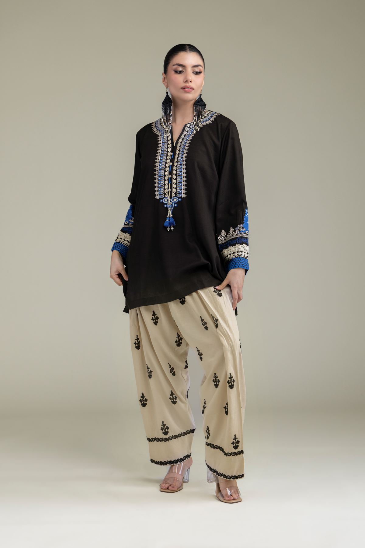 Embroidered Raw Silk Short Silk Kurta - T-A11-26-108FE2-VG