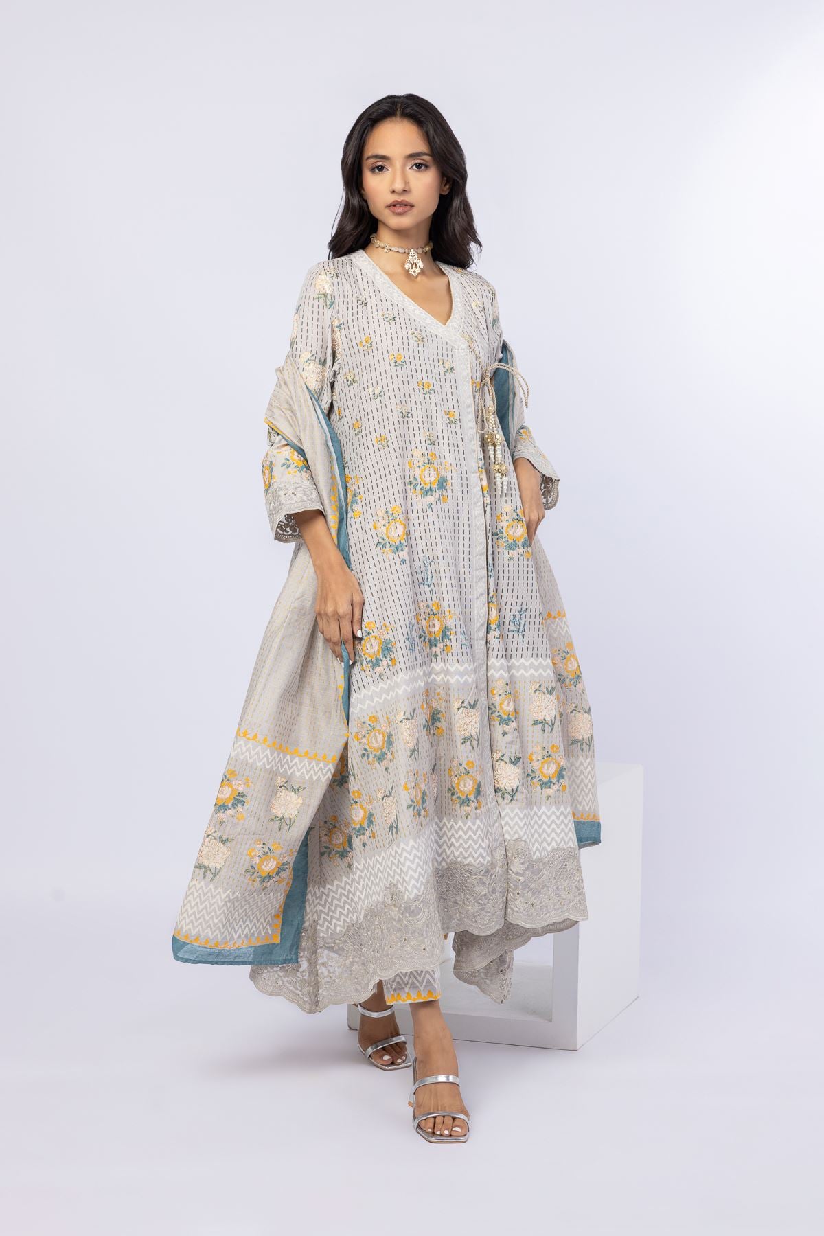 Embroidered Raw Silk Kurta - 25-05S22-08TB-VG
