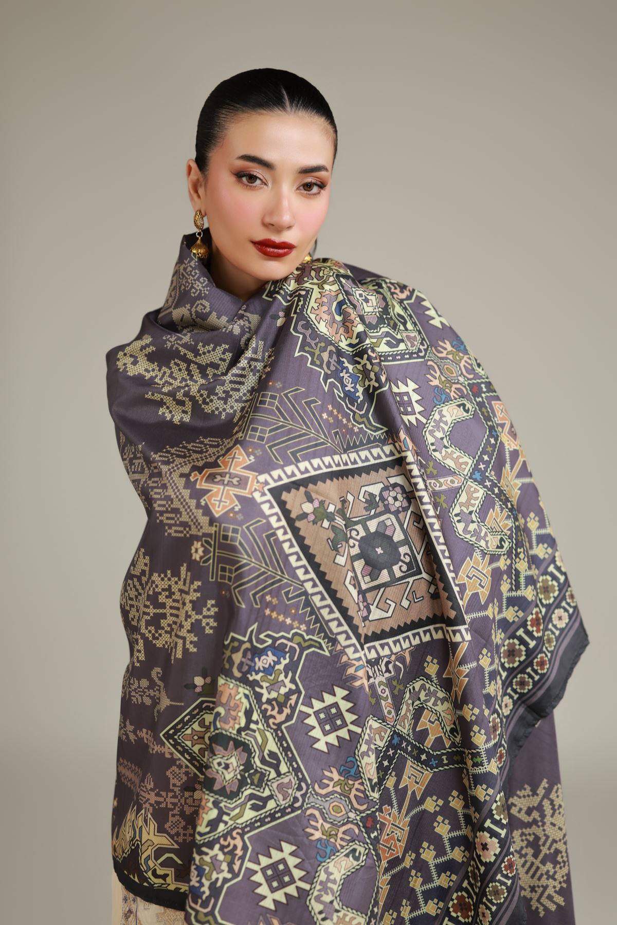 Embroidered Polyester Silk Gray Silk Dupatta - 2-26-112-A-D-VG
