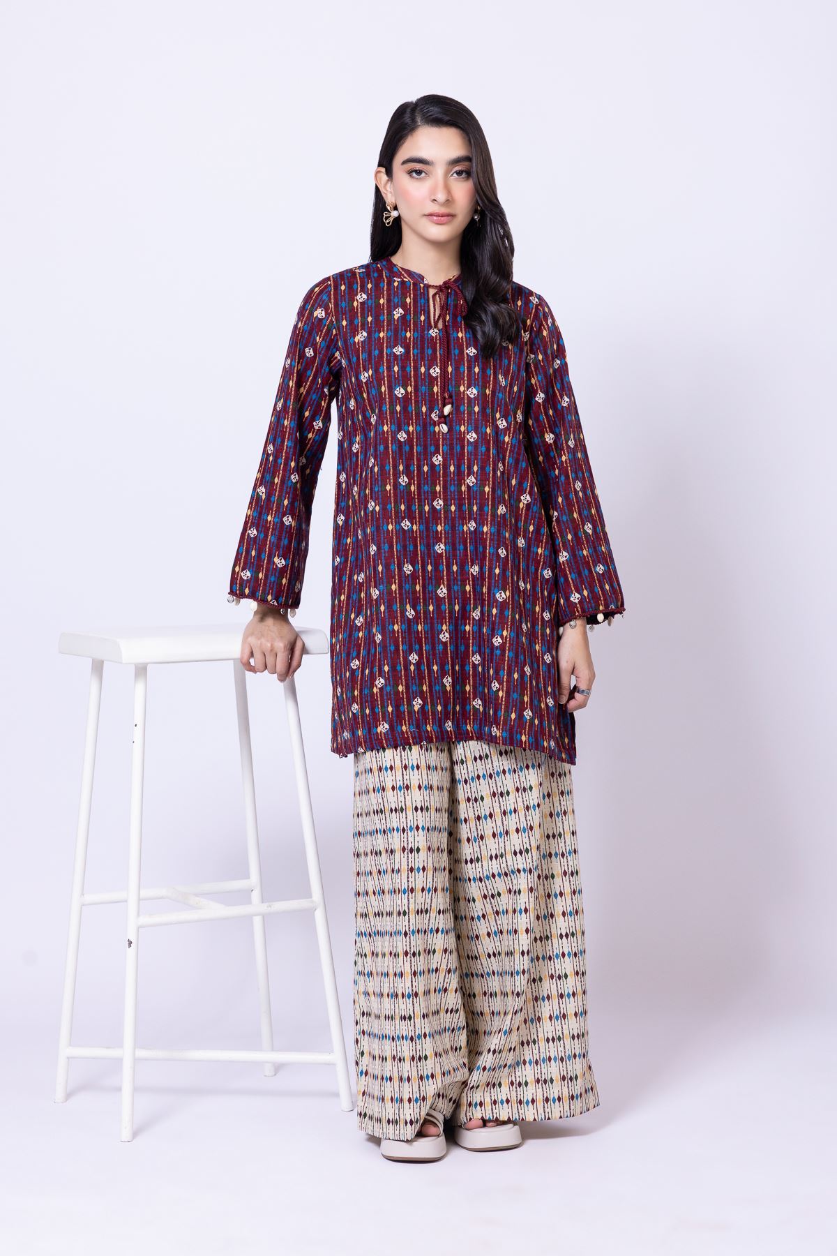 Printed Khaddar Drawstring Kurta - 25-09-12E2-01TA-VG