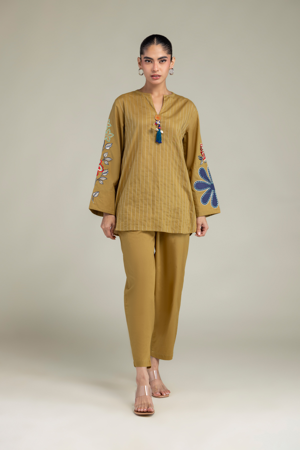 Dyed Cambric Solid Mustard Trousers - 1-26-102-A-F-VG