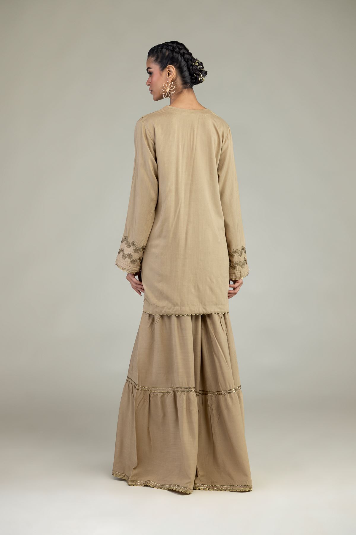 Embroidered Raw Silk Floral V-Neck Kurta - 2-26-203-A-F1-VG