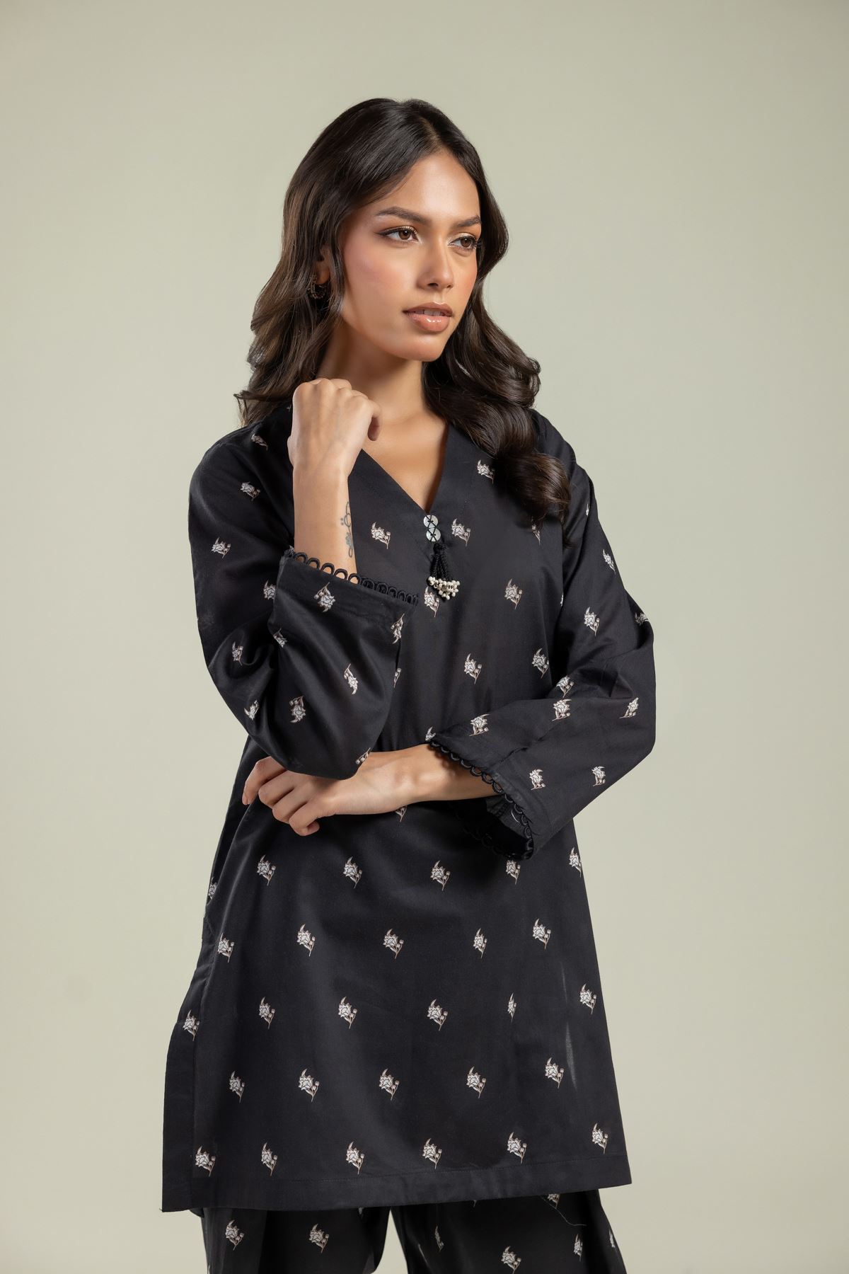 Printed Cambric Kurta - 25-09-9S3-07TB-VG