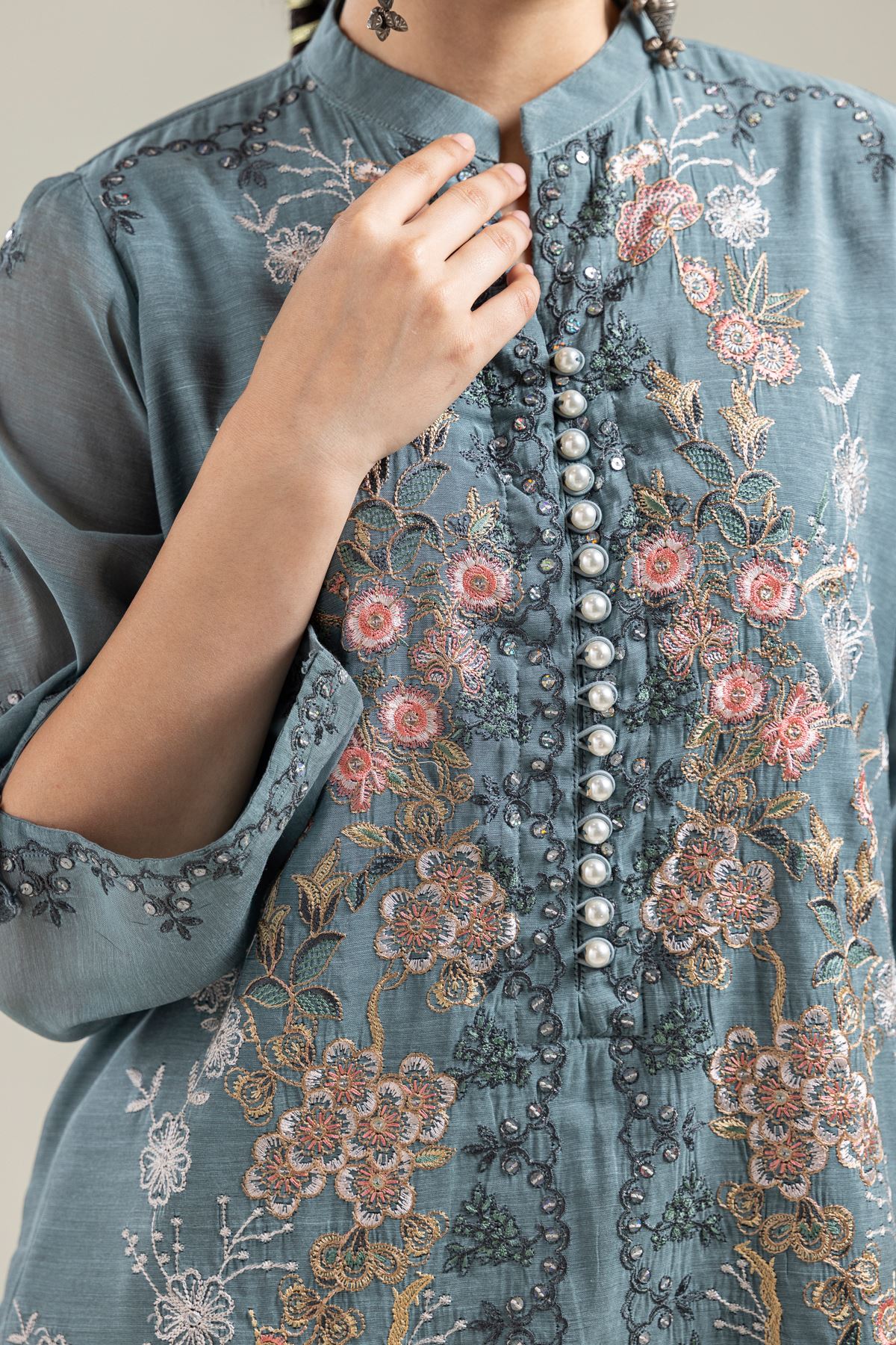 Paper Silk Embroidered Silk Kurta - 2-26-202-A-E-VG