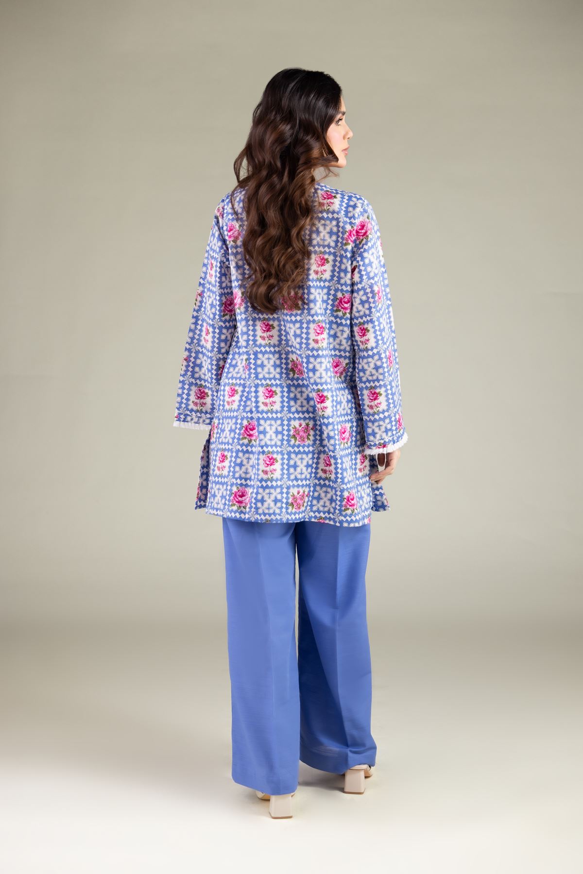 Embroidered Textured Cotton Geometric V-Neck Kurta - 1-26-108-A-F-VG