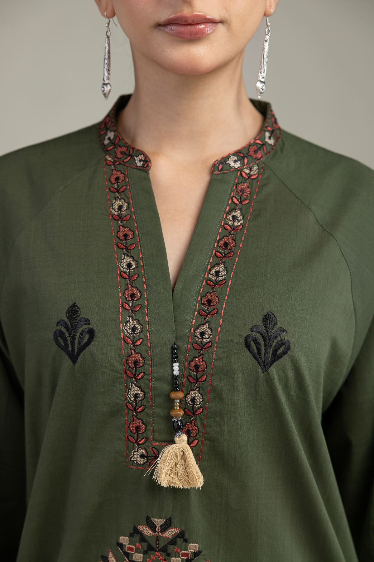Embroidered Textured Cotton Textured Cotton Shirt - 6-26-204-A-B1-VG