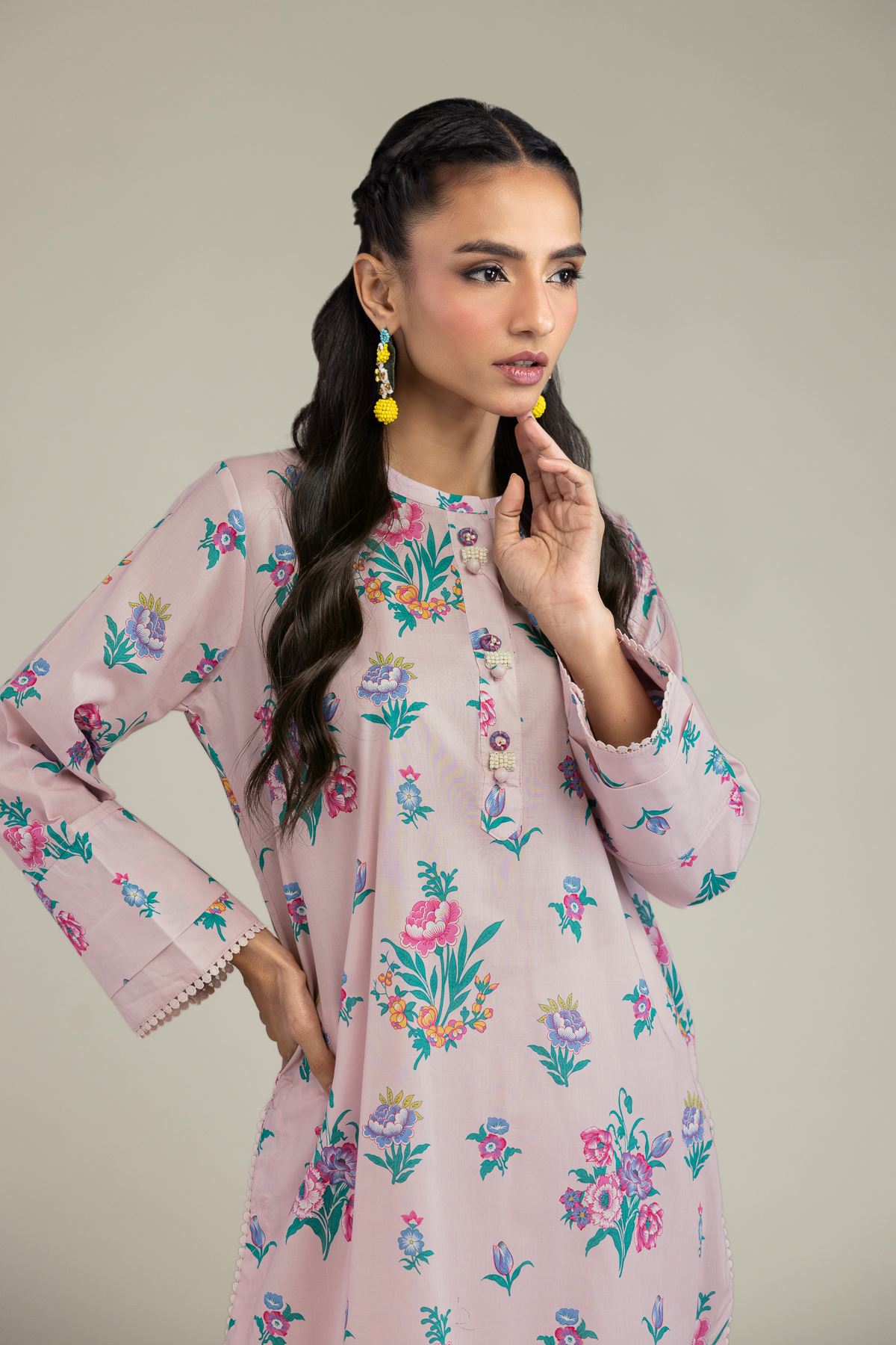 Printed Cambric Short Pink Kurta - 2-26-207-A-C1-VG