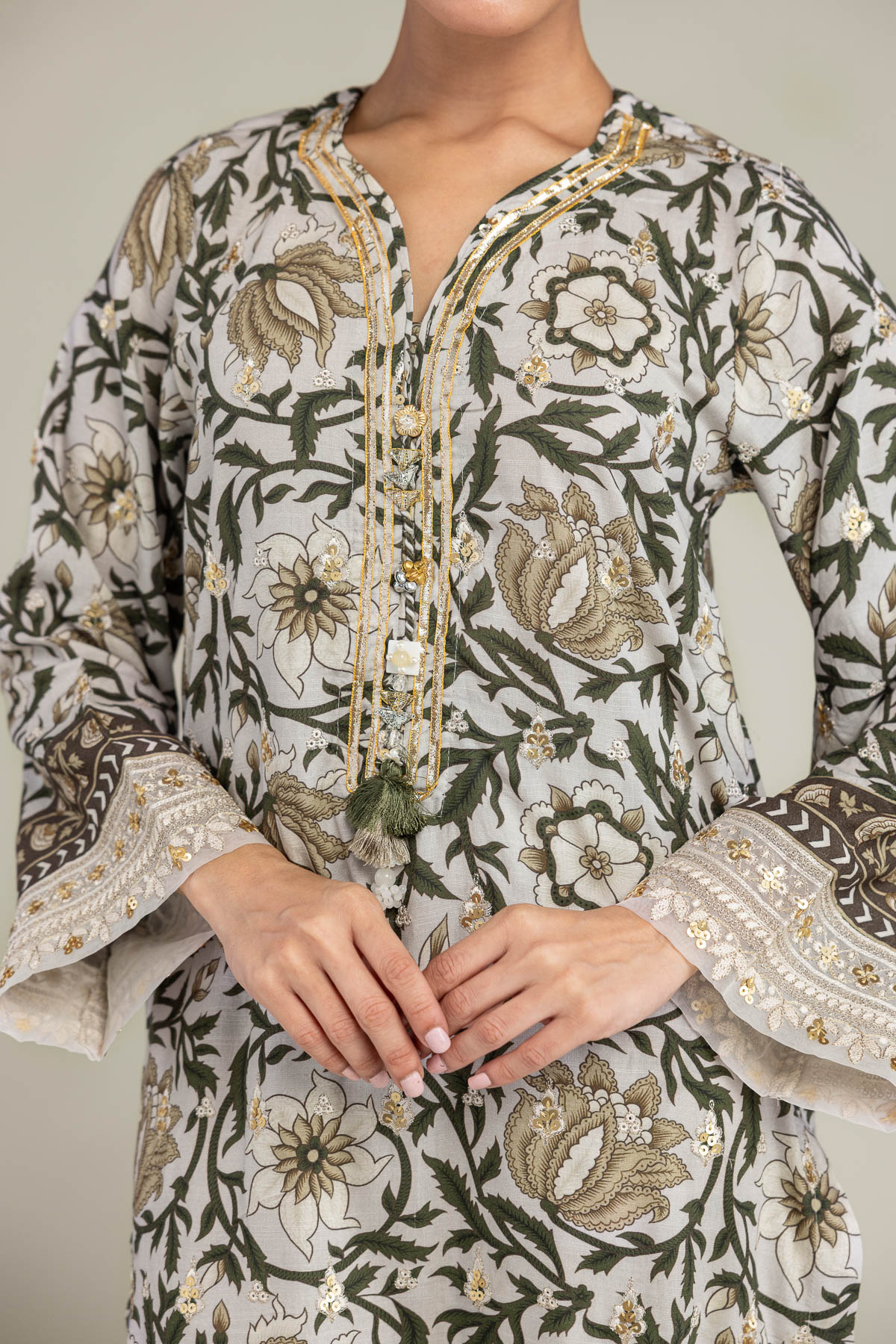 Embroidered Raw Silk Floral Silk Kurta - A22-26-214FH1-VG