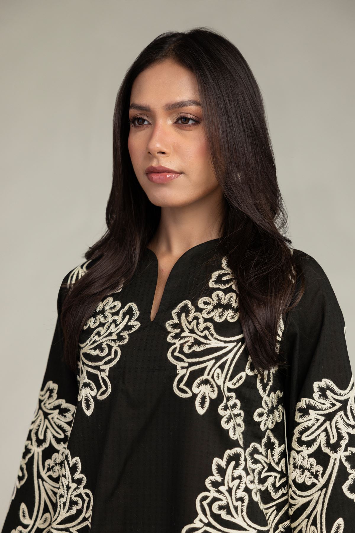 Embroidered Cotton Dobby Black Cotton Kurta - 2-26-210-A-C1-VG